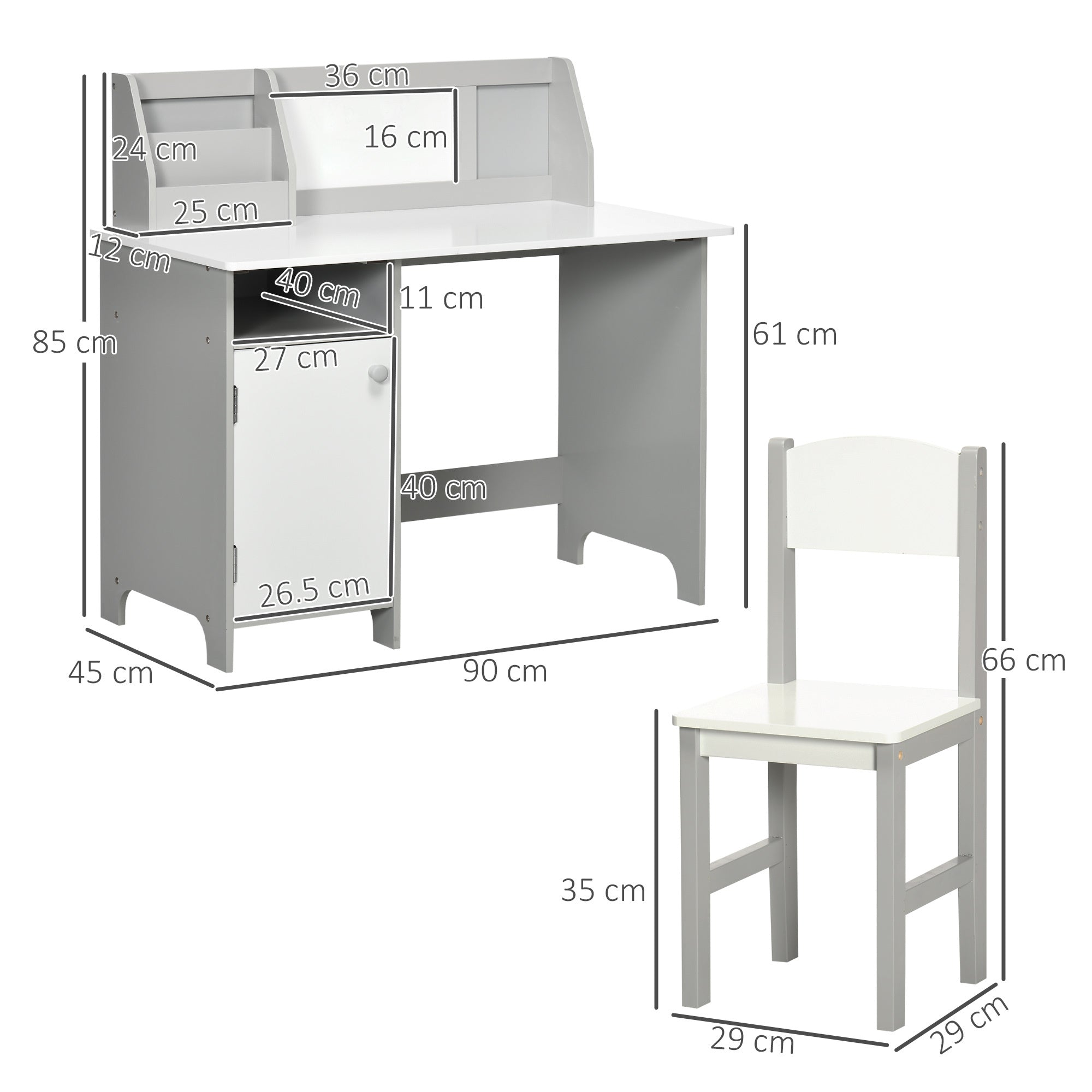 Qaba Toddler Desk and Chair Set | Kids Writing Desk w/ Whiteboard and amp; Storage (Gray)