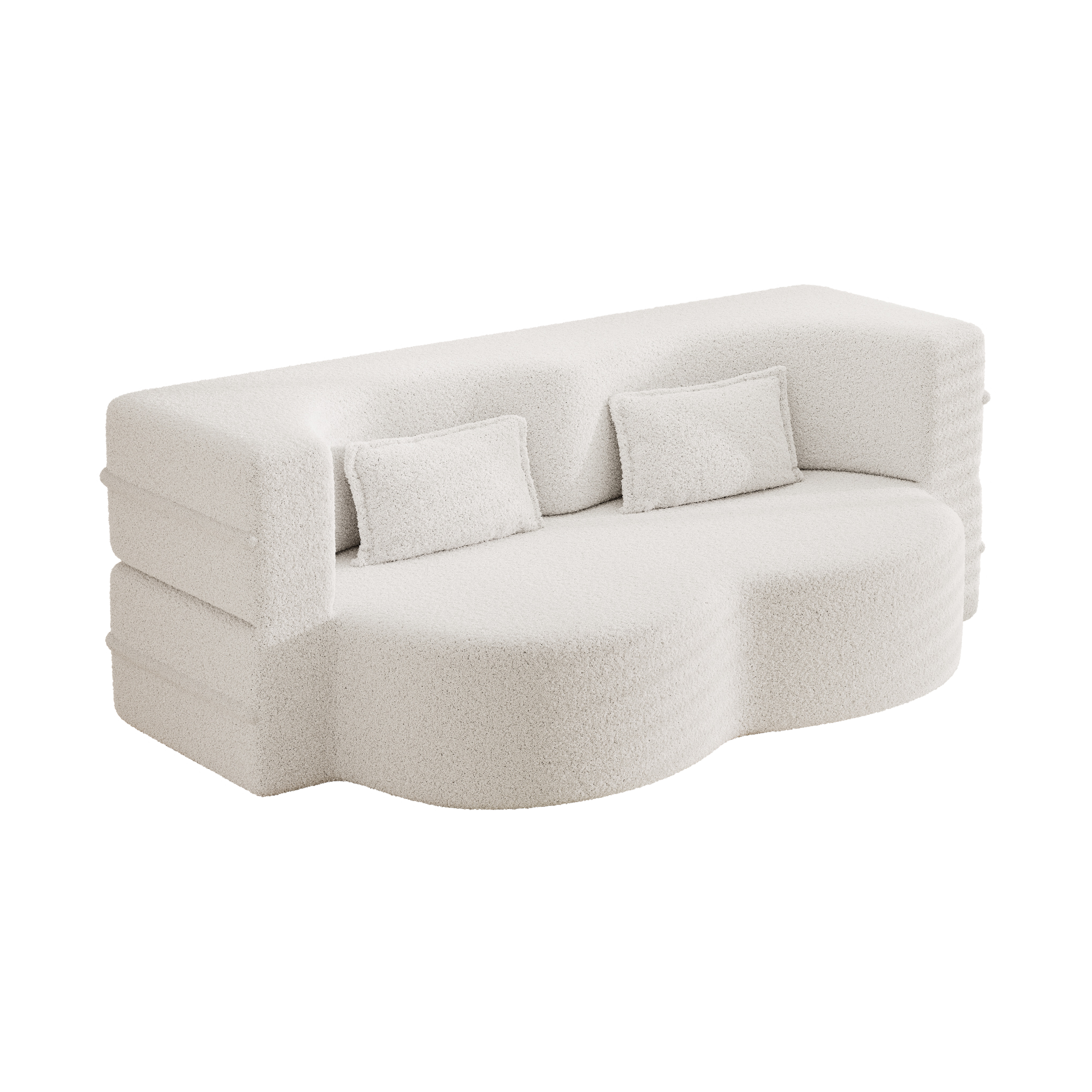 Modern Floor Sofa with 2 Pillows,Convertible Teddy Fabric Foam-Filled Sleeper Sofa Bed,15" Full Size Folding Mattress for Living Room,Guest Bed,Playroom,no assembly required,Beige(Old Sku:W1885P190390