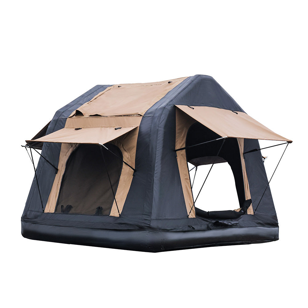 Foldable Amphibious Inflatable Roof Top Tent for 2-3 People – Two-Tone Khaki & Black, SUV & Truck Camping Tent (No Ladder)
