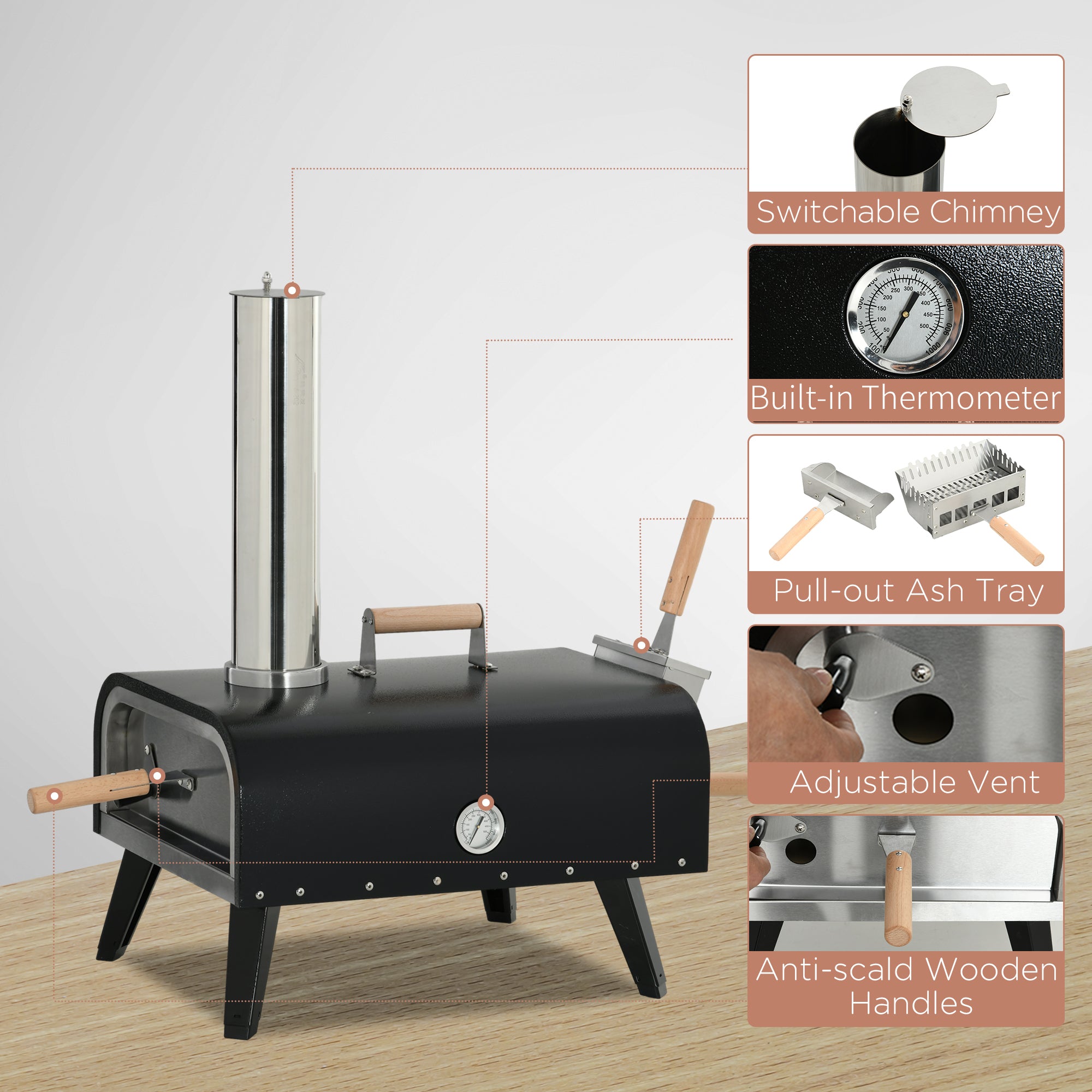 Outsunny Portable Outdoor Pizza Oven Set | Pellet Wood Fired Maker w/ Stone, Peel & Cover