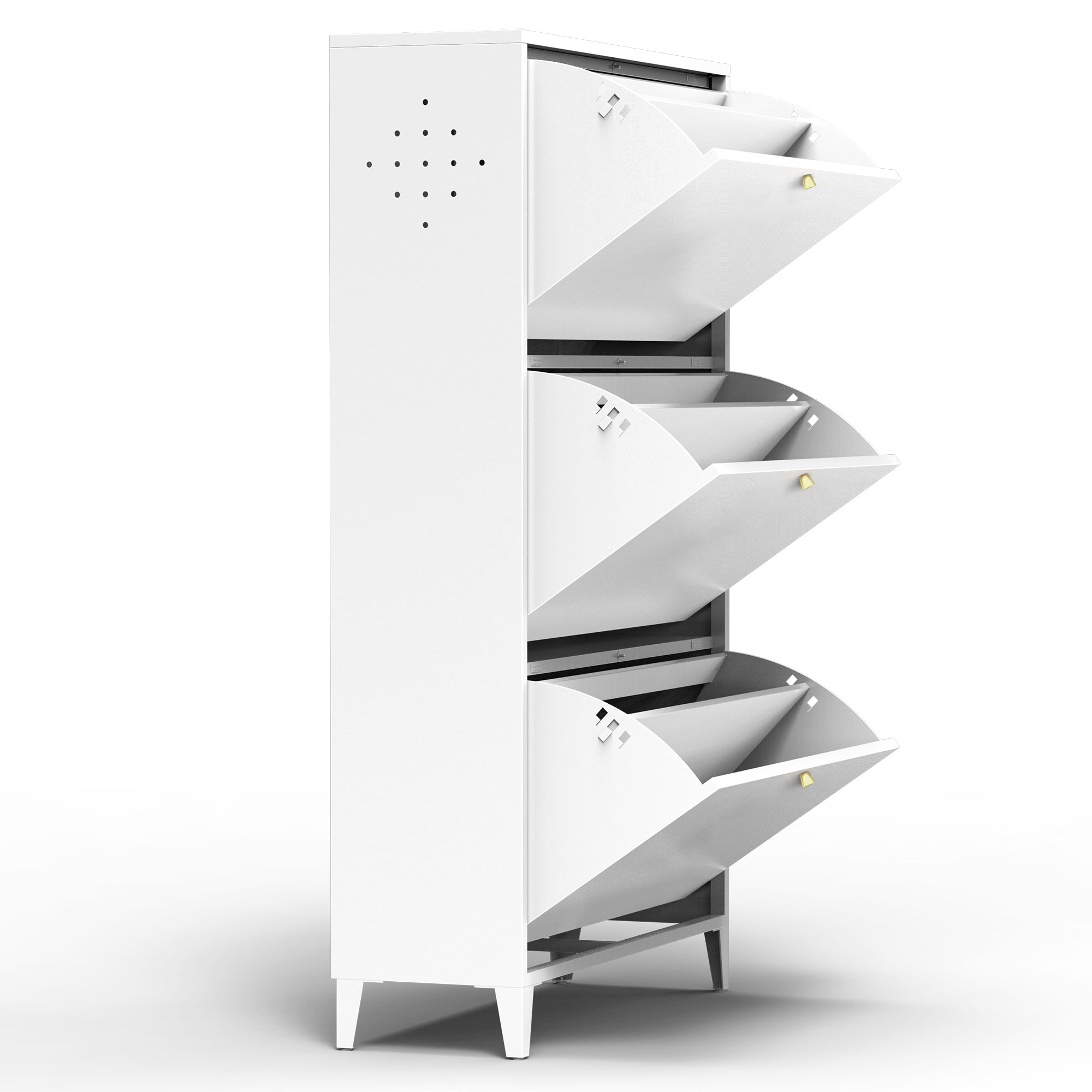 3-Drawer All Steel Shoe Cabinet, Freestanding Shoe Rack Storage Organizer with Flip Door, Modern Tipping Bucket Shoe Cabinet for Entryway, Hallway, Bedroom, White, Requires Assemble
