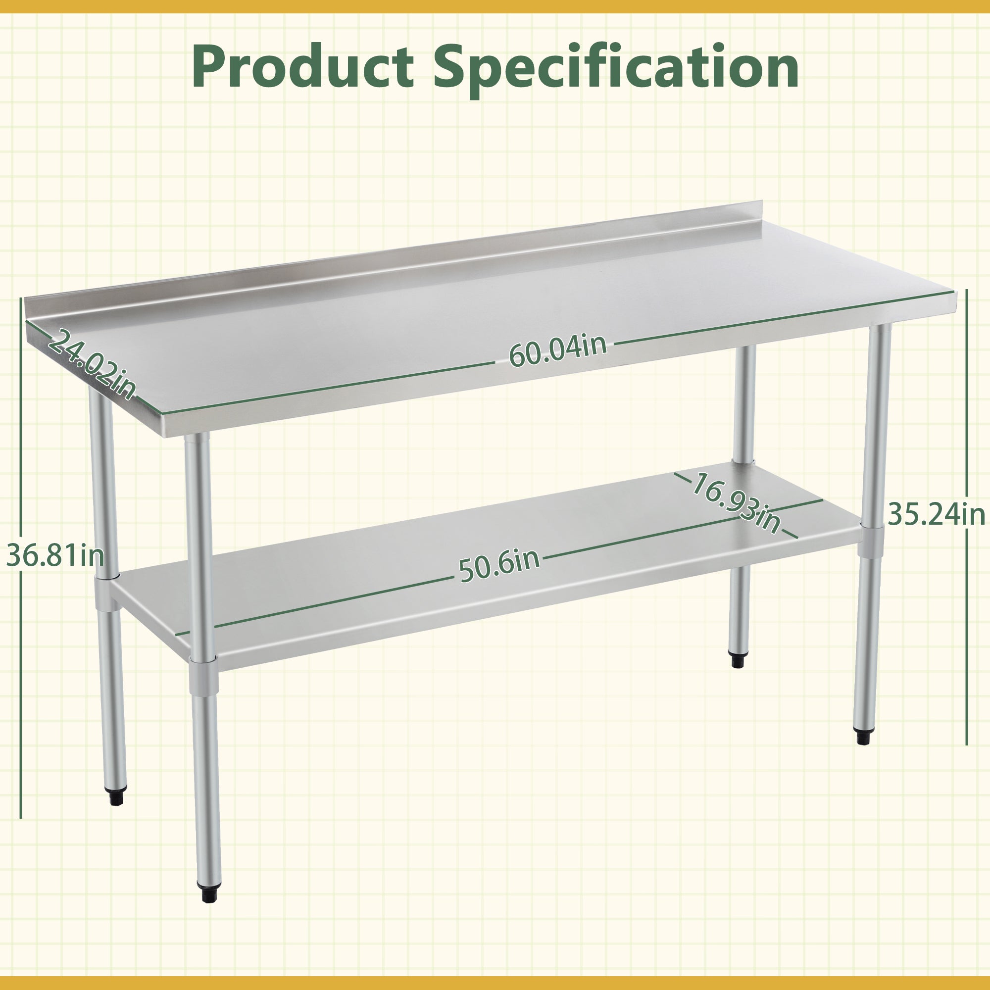 Heavy-Duty Stainless Steel Prep Table 24x60" | Commercial Work Table with Adjustable Undershelf & Galvanized Legs