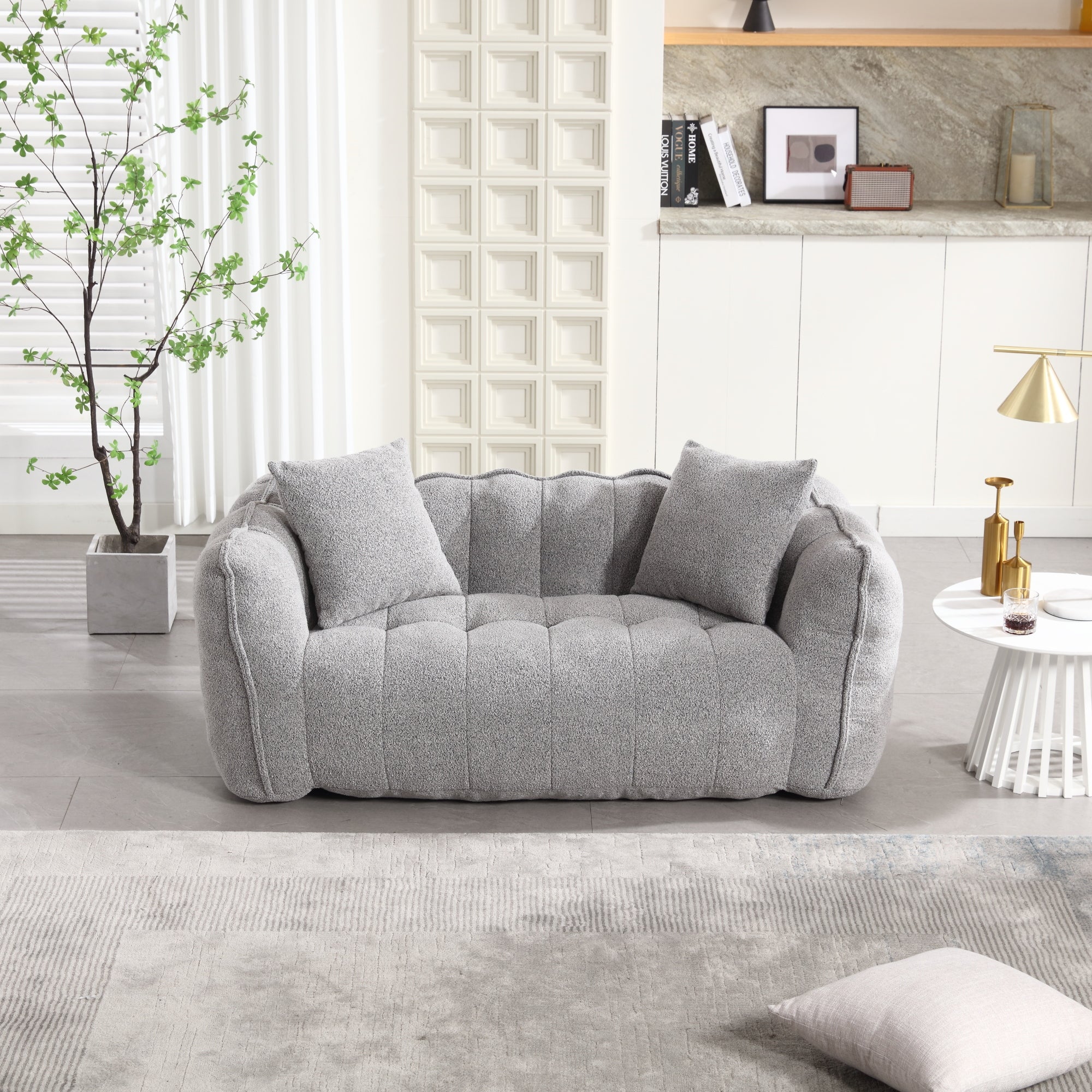 Cozy Beanbag Chair with High Resilience Foam Core for Two - Grey Chenille, 66x35x25 inches