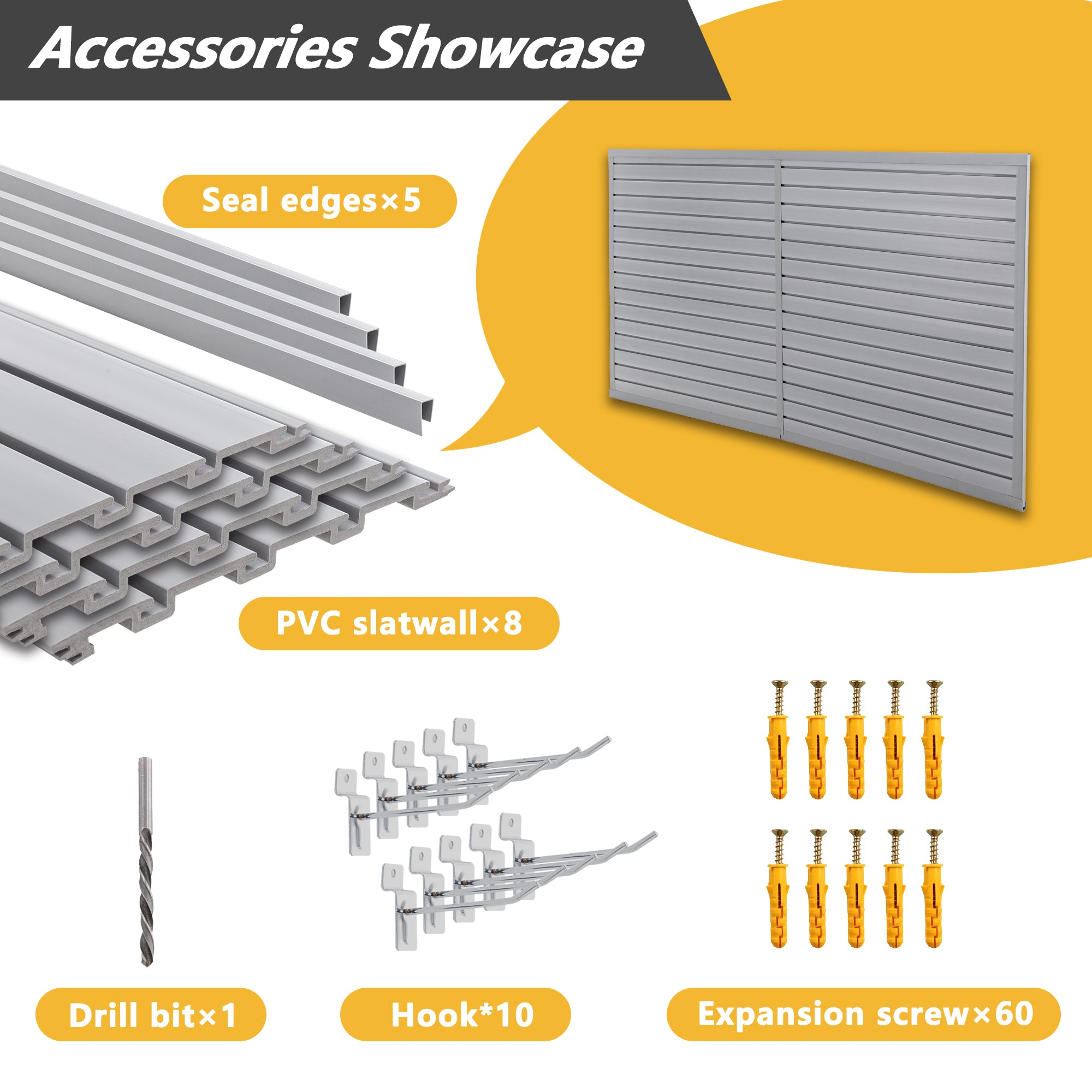 Heavy Duty PVC Slatwall Garage Organizer, 8ft x 4ft Section with 10 Panels, Industrial Strength Storage, Charcoal Dark Grey Color, Wall Mounted Tool Rack System