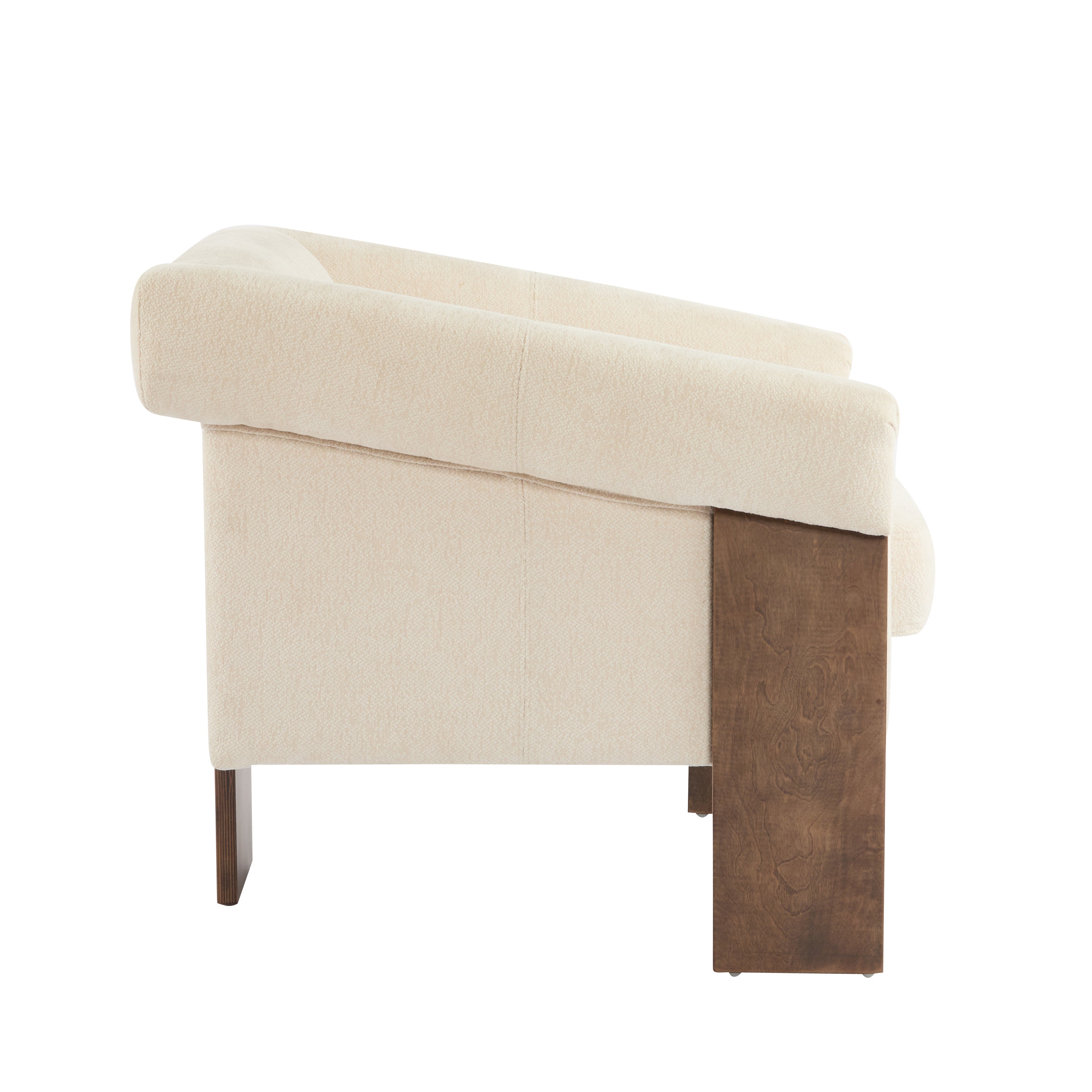 34" Mid-Century Modern Accent Chair with White Fabric, Deep Cushions, and Wide Armrests – Ideal for Living Room, Bedroom, or Office