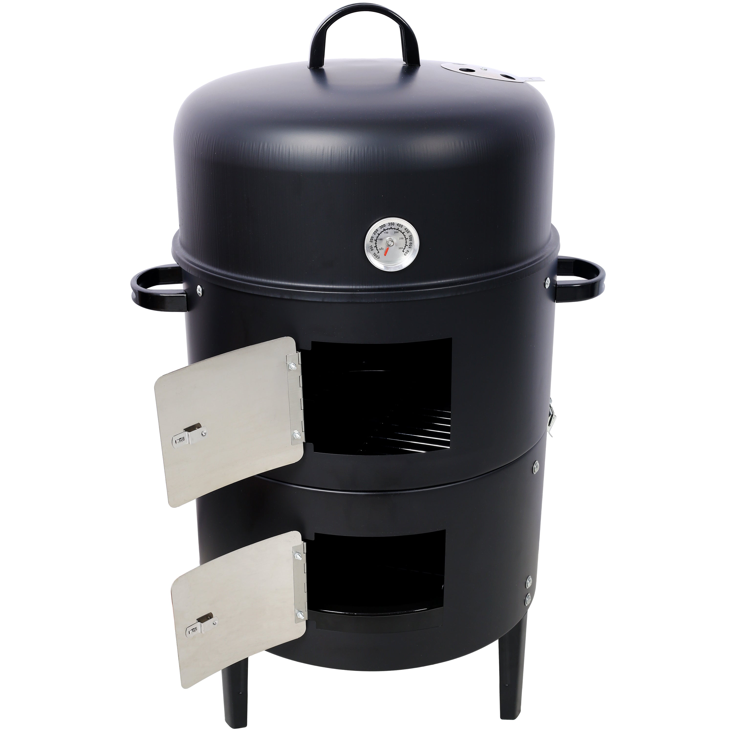 Heavy Duty Round BBQ Grill 17 Inch Steel Charcoal Smoker for Outdoor Cooking, Black