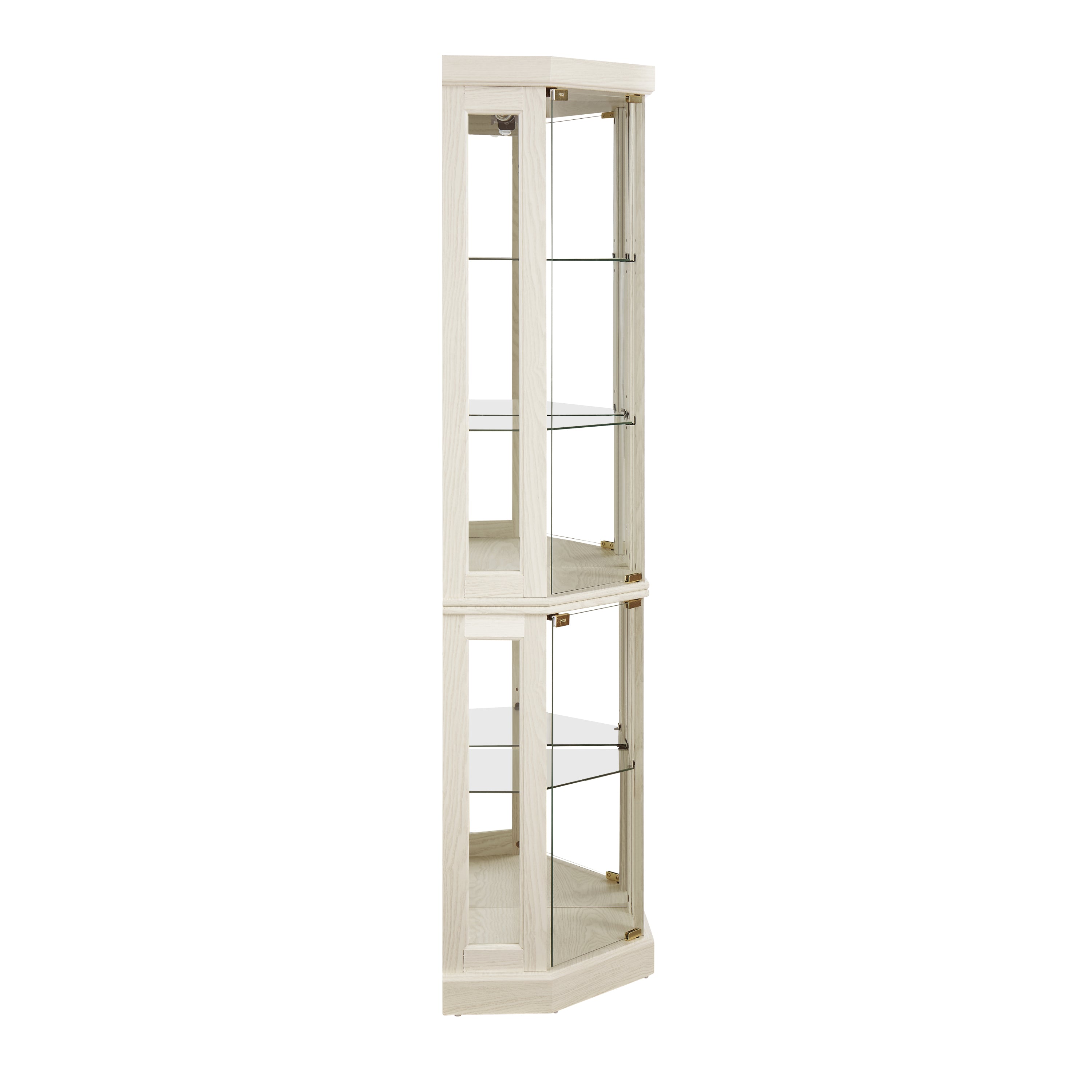 Corner Glass Cabinet Lighted Curio Cabinet – Corner Display Case for Living Room, Antique Collection, Wine, Bar Glass Storage with Light, Antique White