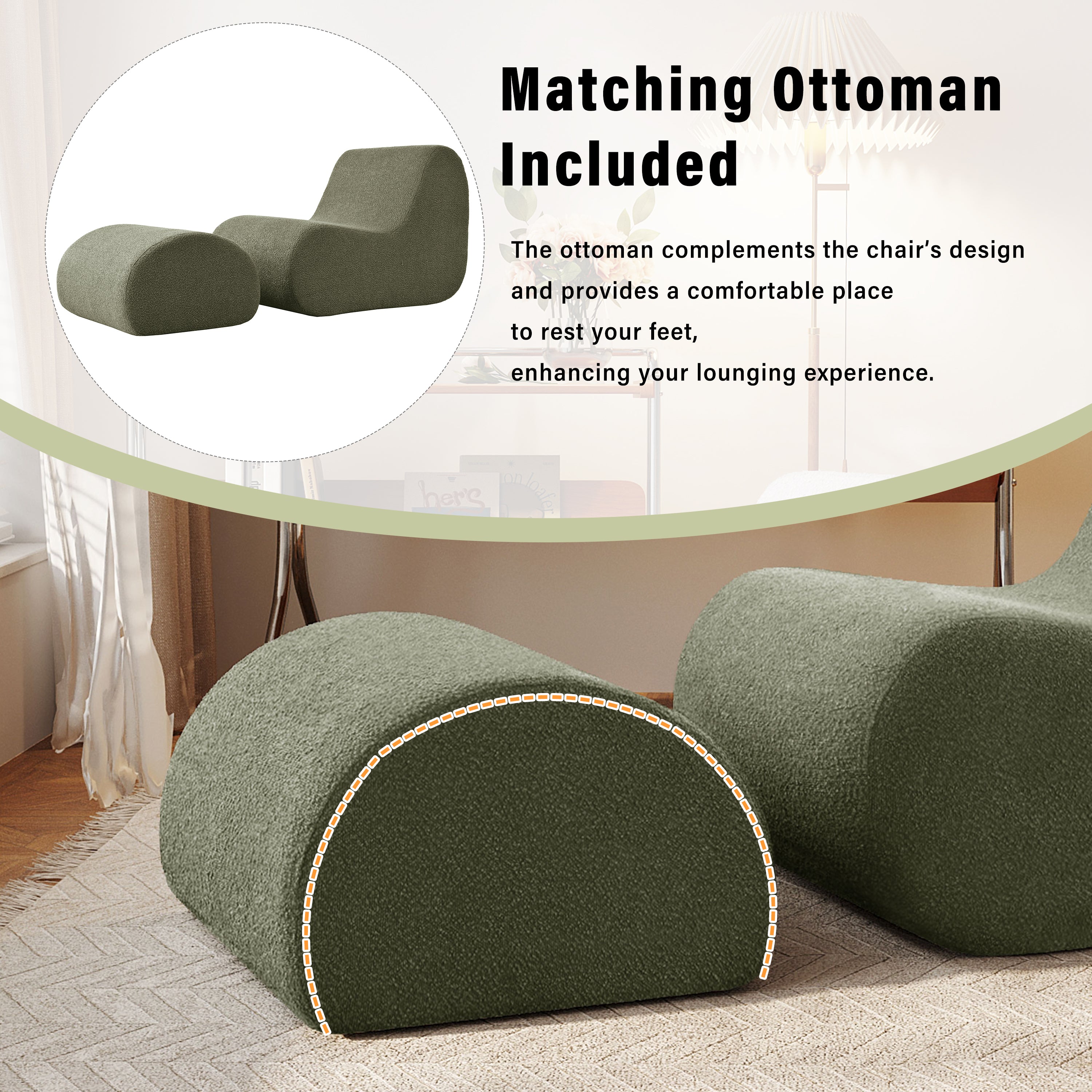 Mirod Elegant Accent Chair with Ottoman,Stylish Curved Design and Minimalist Lines for Ultimate Comfort, High-Resilience Foam for Luxurious Seating