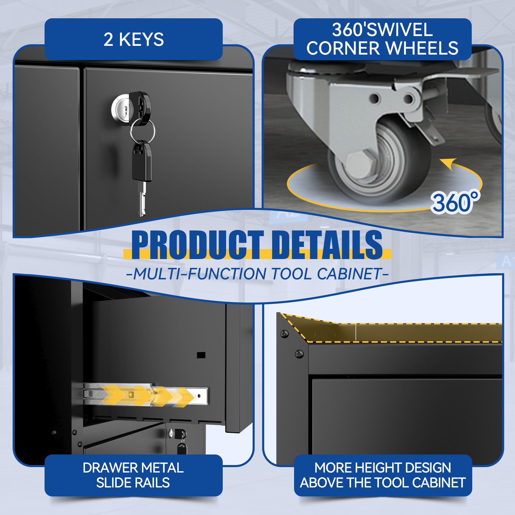  Rolling Metal Tool Storage Cabinet | Lockable Garage Storage Cabinet with Wheels