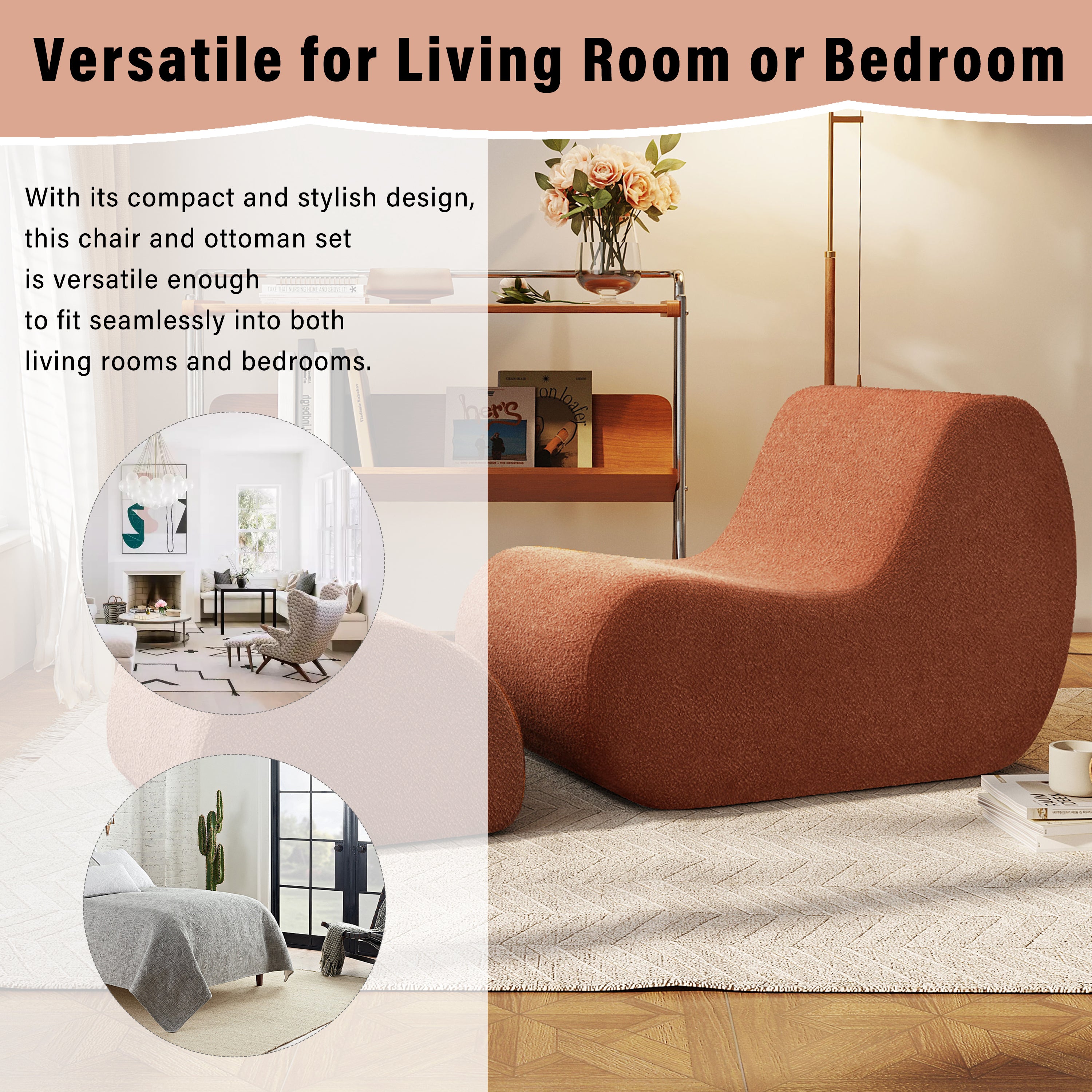 Mirod Elegant Accent Chair with Ottoman,Stylish Curved Design and Minimalist Lines for Ultimate Comfort, High-Resilience Foam for Luxurious Seating