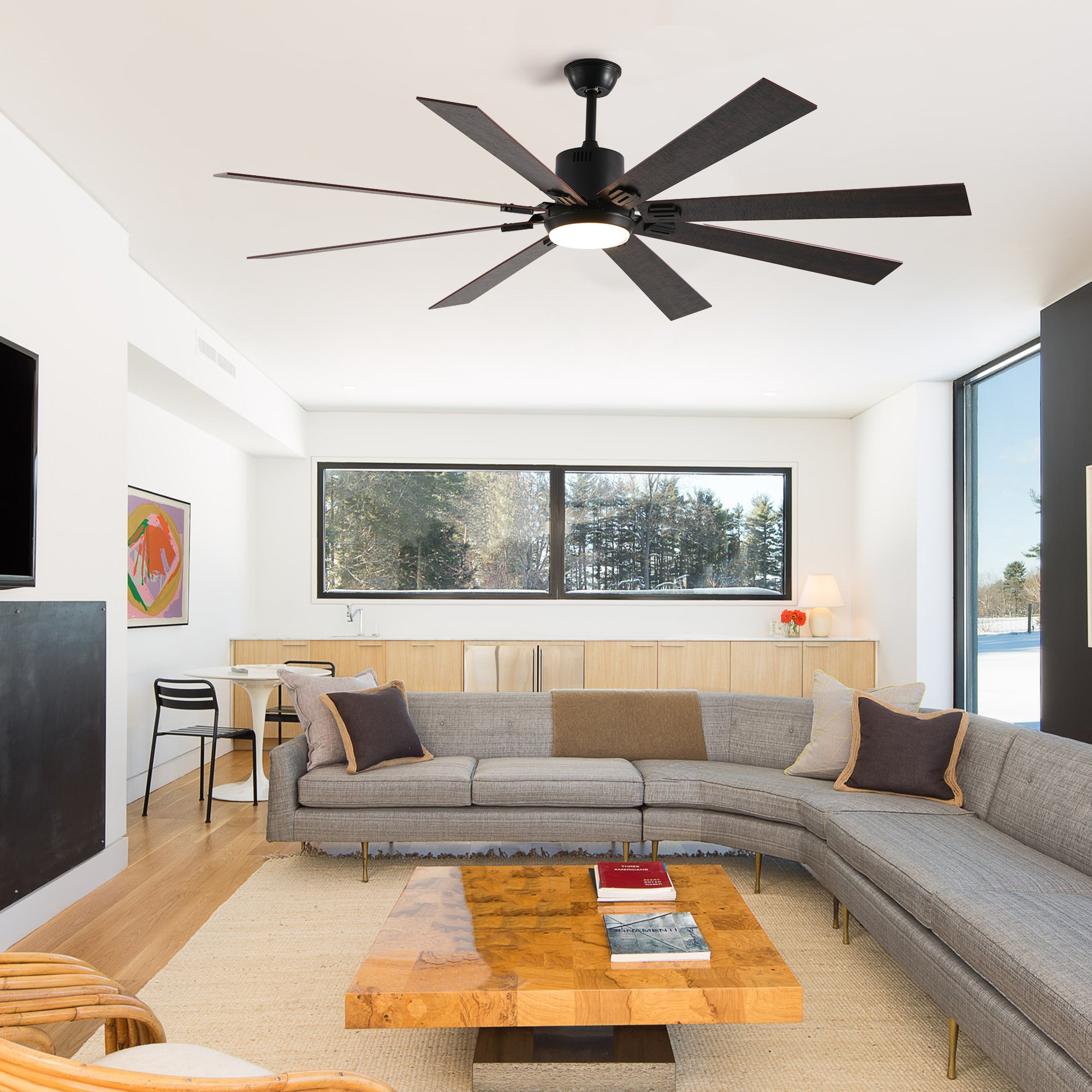 72" Walnut LED Ceiling Fan with Light | 8 Wooden Blades, Adjustable Color Temperature & Remote Control