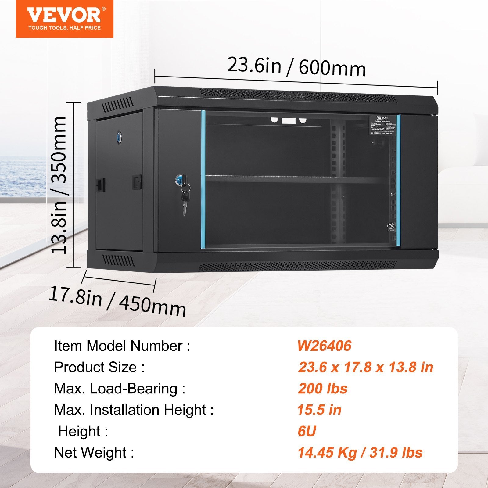 6U Wall Mount Network Server Cabinet | 15.5" Deep Locking IT/A/V Rack Enclosure