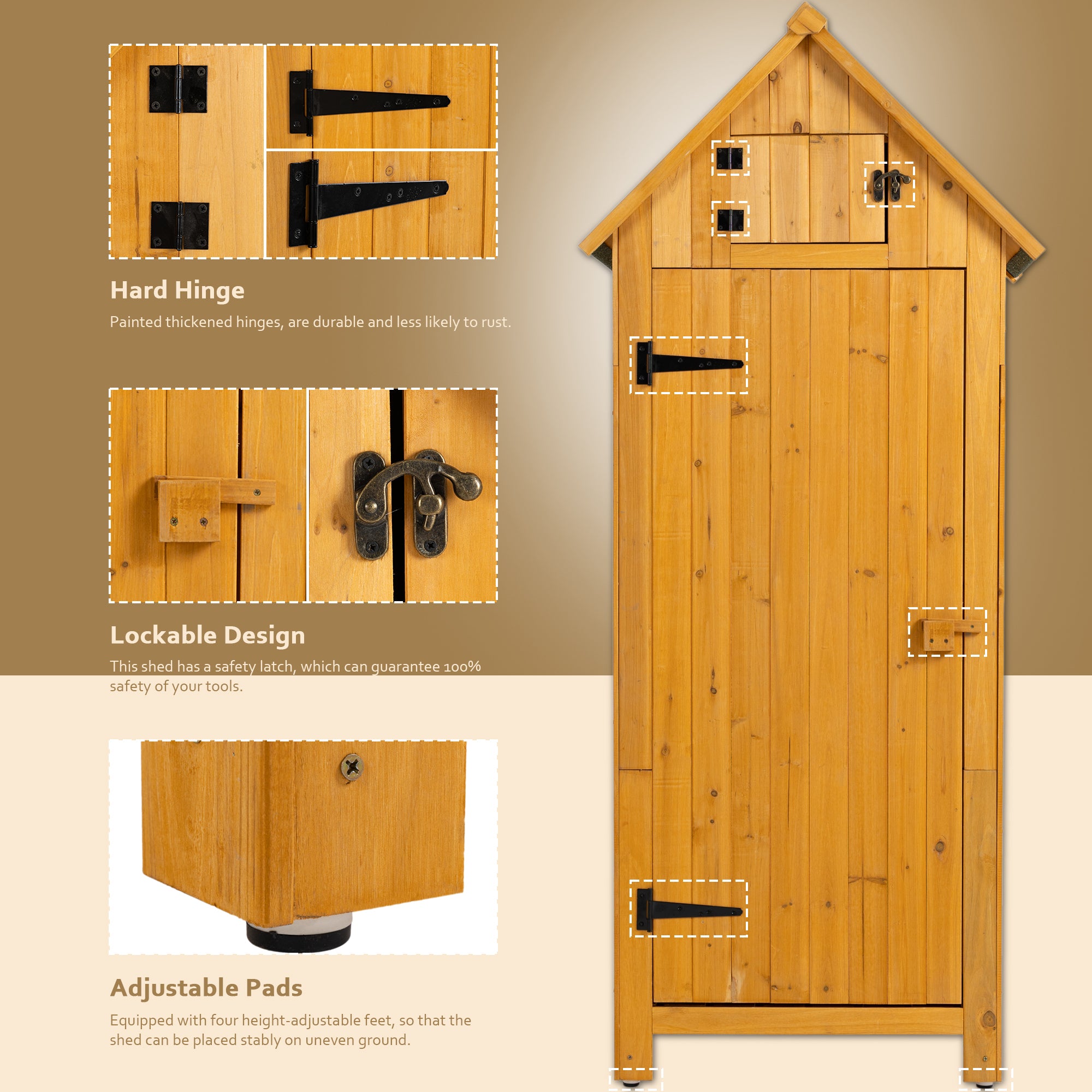 30.3'L x 21.3'W x 70.5'H Outdoor Storage Cabinet Tool Shed – Wooden Garden Shed, Natural Finish