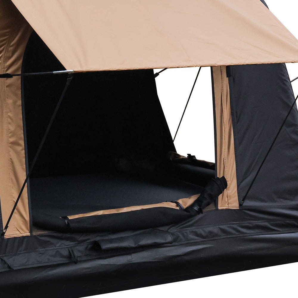 Foldable Amphibious Inflatable Roof Top Tent for 2-3 People – Two-Tone Khaki & Black, SUV & Truck Camping Tent (No Ladder)