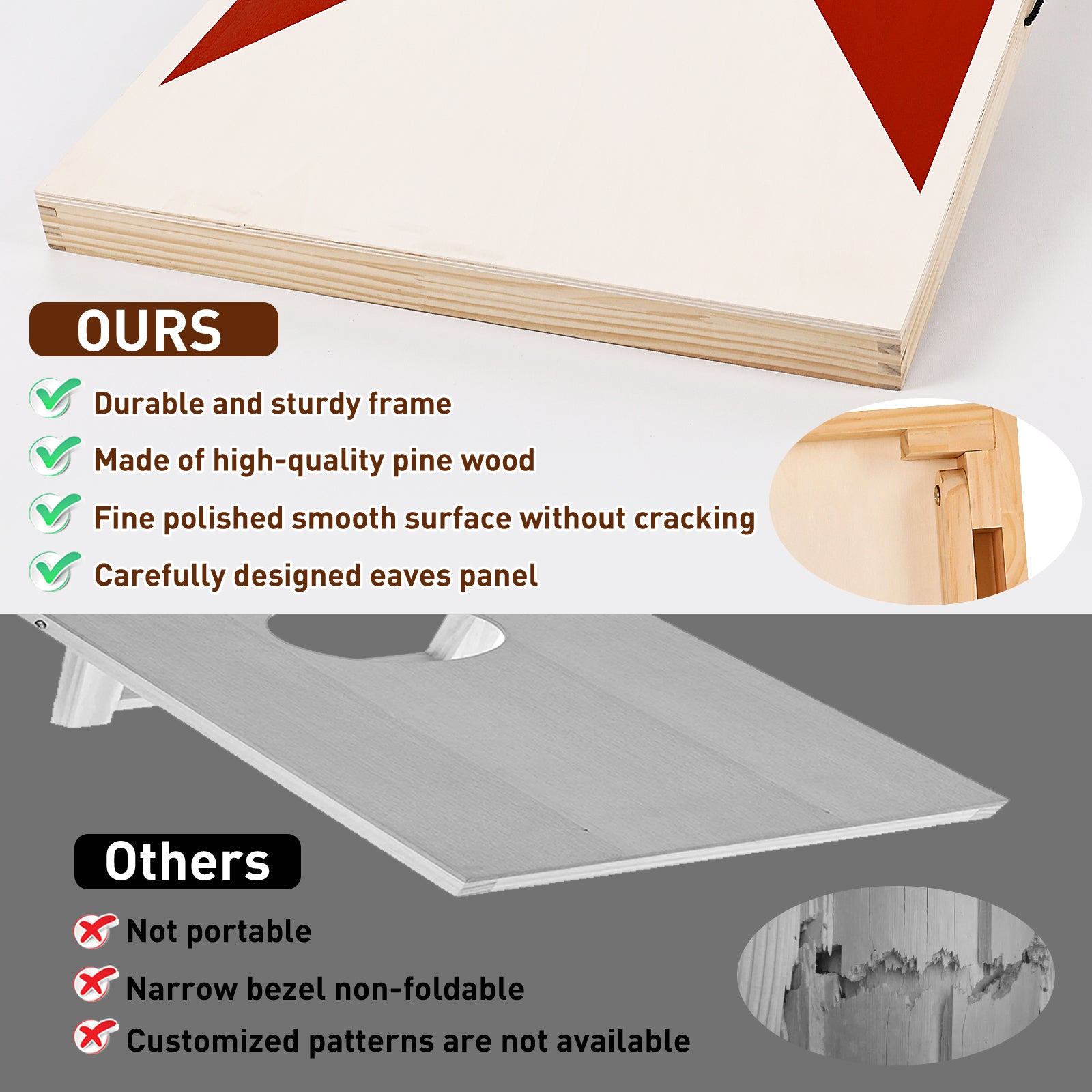 Solid Wood Premium Cornhole Set -  3 Feet x 2 Feet Game Boards, Includes Set of 8 Corn Hole Toss Bags