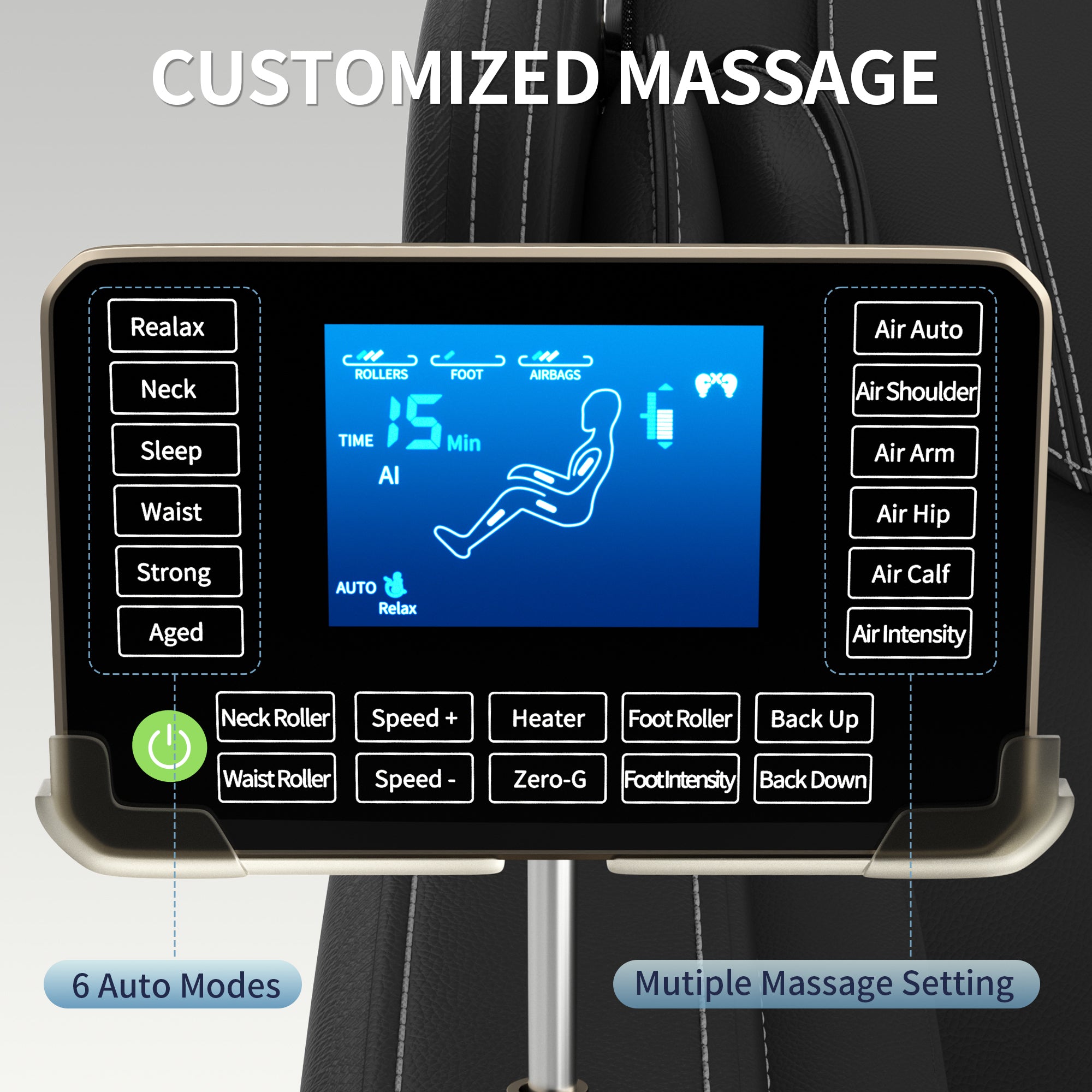 Full Body Massage Chair with Zero Gravity, Deep Tissue & Foot Massage, LCD Touch Screen, Bluetooth, Waist Heater, 8 Fixed Rollers, For 5.1-5.75ft Height (Black)