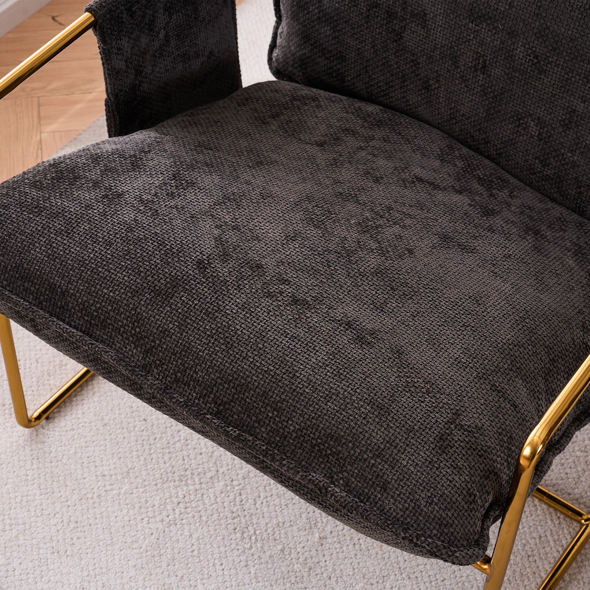 2 Chairs in 1 Box, Upholstered Hanging Armchair with Arm Pockets, Metal Frame, Gold-Plated Craftsmanship, Crushed Foam Cushions, Skin-Friendly Woven Fabric for Living Room and Bedroom, Dark Gray