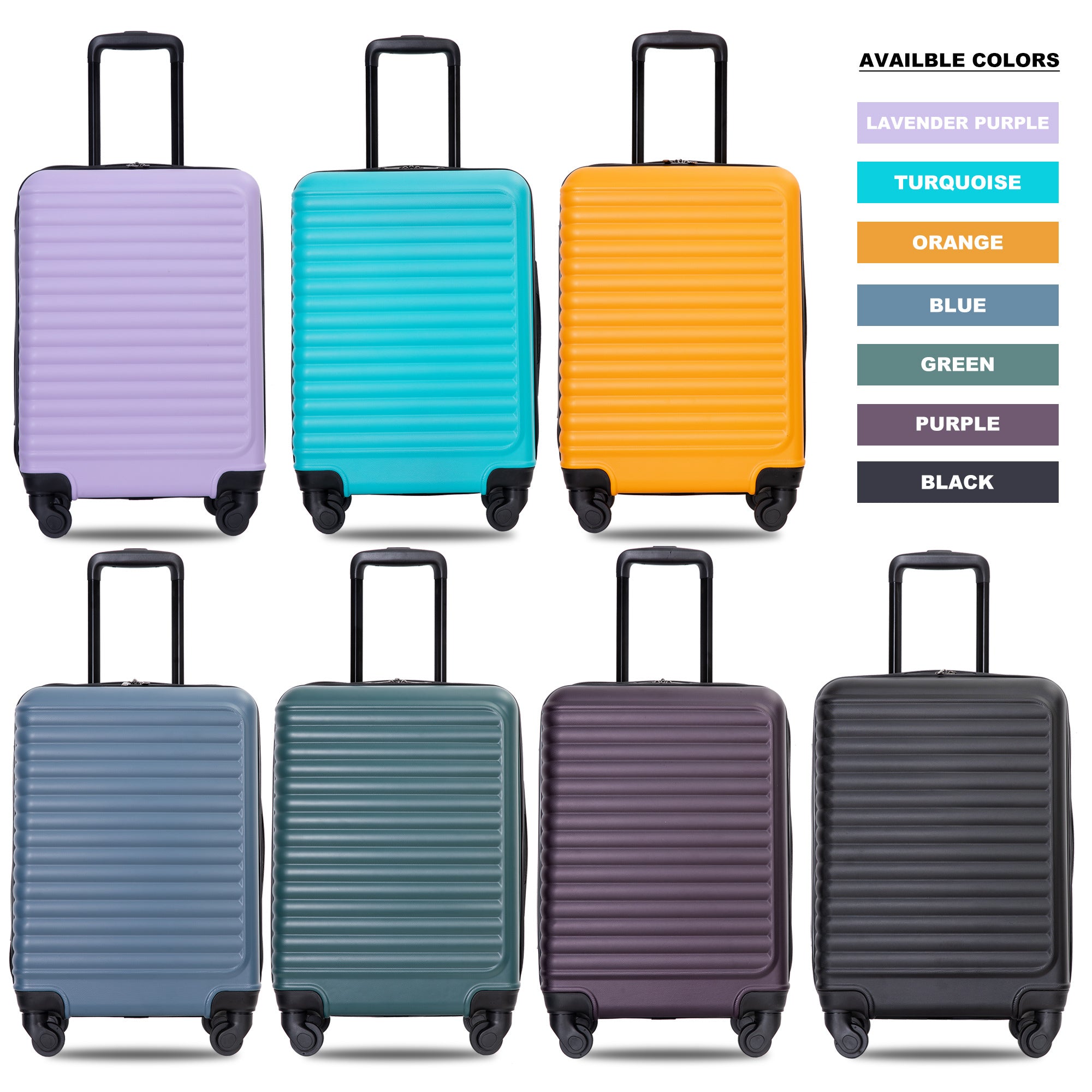 Lightweight 20' Carry On Luggage Suitcase with Spinner Wheels, Black ABS