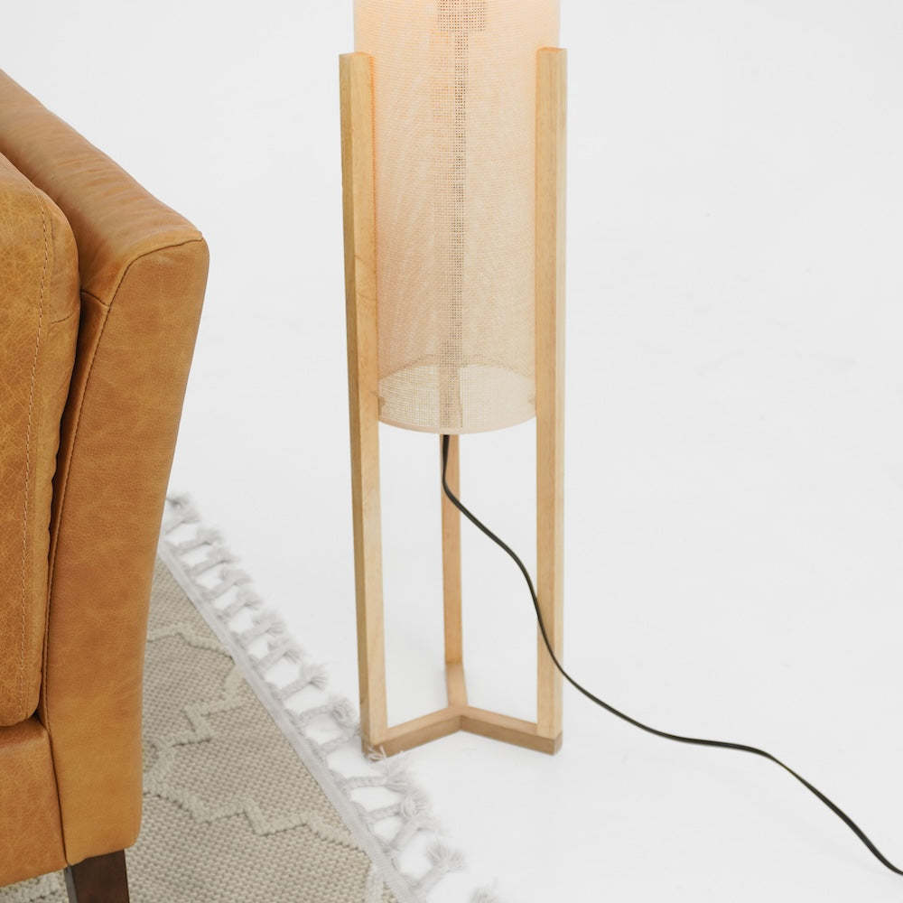 Contemporary Floor Lamp, Standing Light for Living Room Centerpiece, Bedroom & Office Lighting, Ethos Floor Lamp Oak and Natural 110-120V