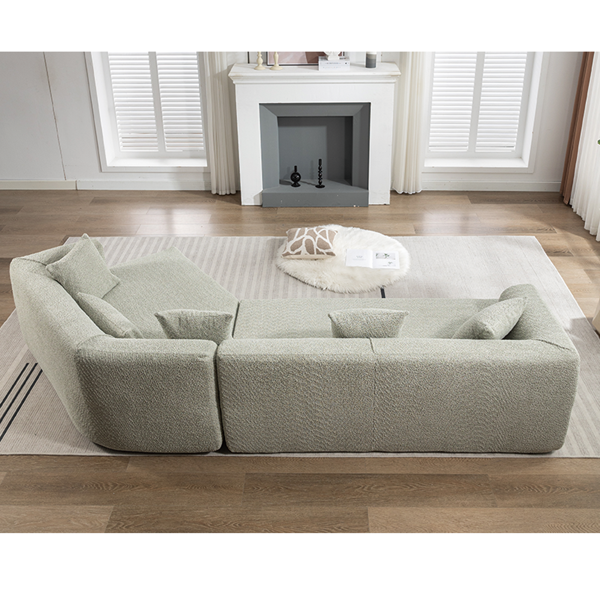 [Video Included] New & Upgraded Modular Sofa – Extended Edition, Modern Minimalist Upholstered Couch, Round Fiber Anti-Wrinkle Fabric, Free Combination, Green