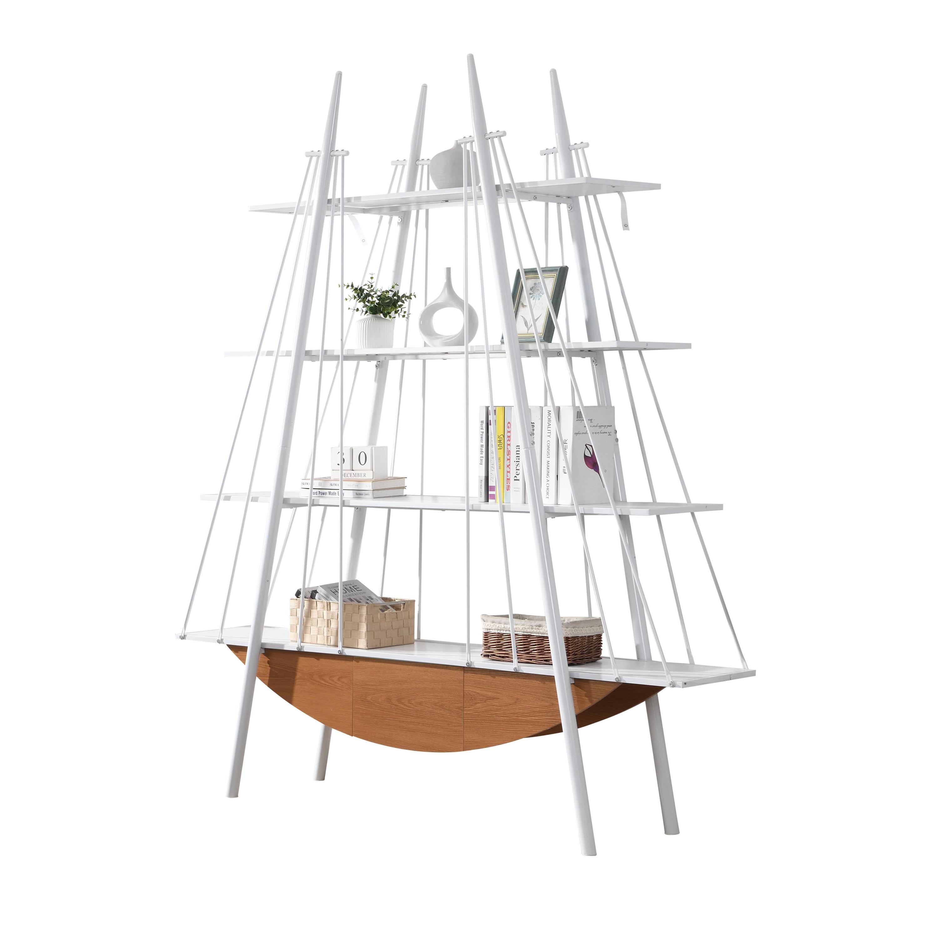 : Sailboat-Inspired 70.87" Industrial 4-Tier Bookshelf with Drawer – Wooden & Metal Freestanding Bookcase, Sturdy Display Rack for Living Room, Office & Home Decor