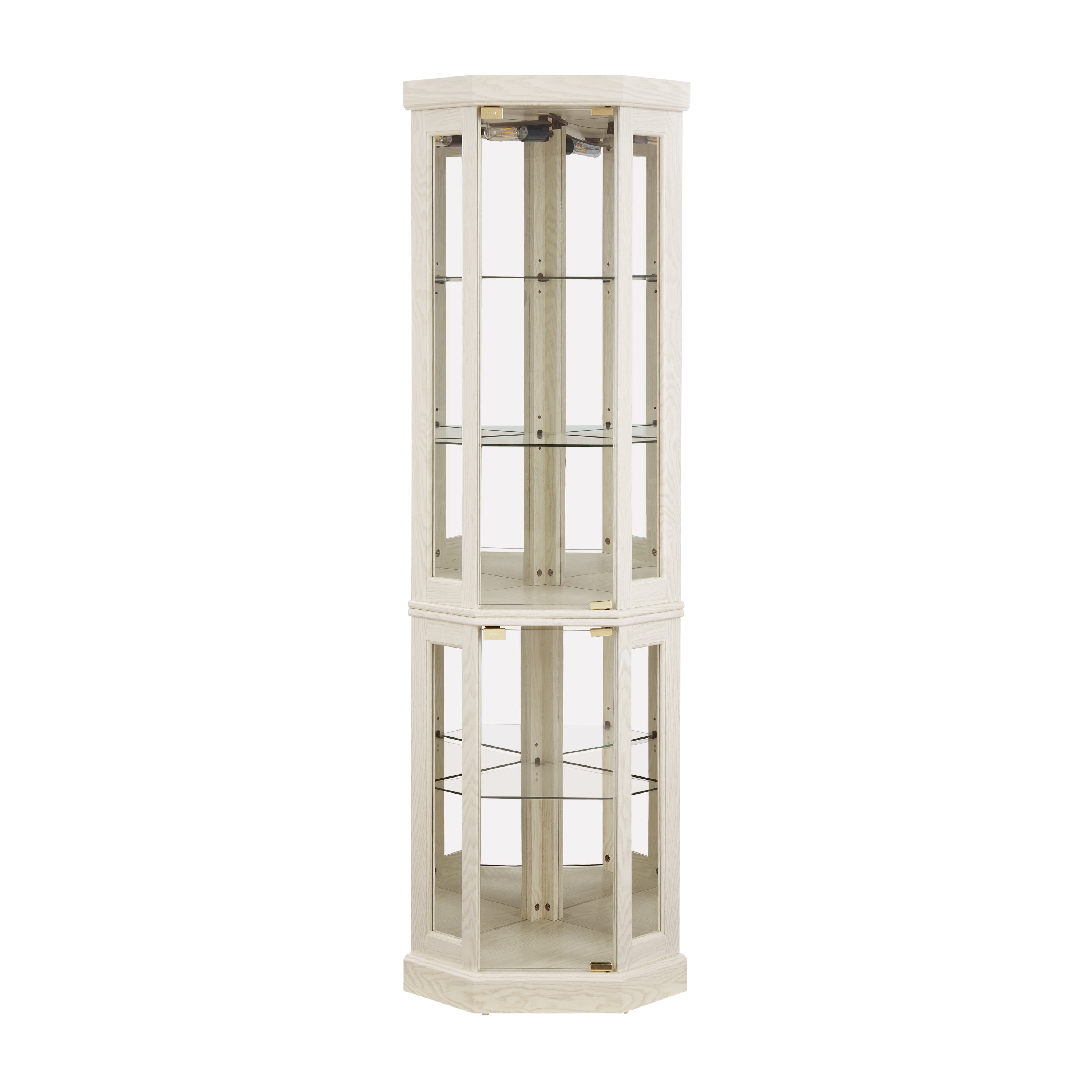 Corner Glass Cabinet Lighted Curio Cabinet – Corner Display Case for Living Room, Antique Collection, Wine, Bar Glass Storage with Light, Antique White
