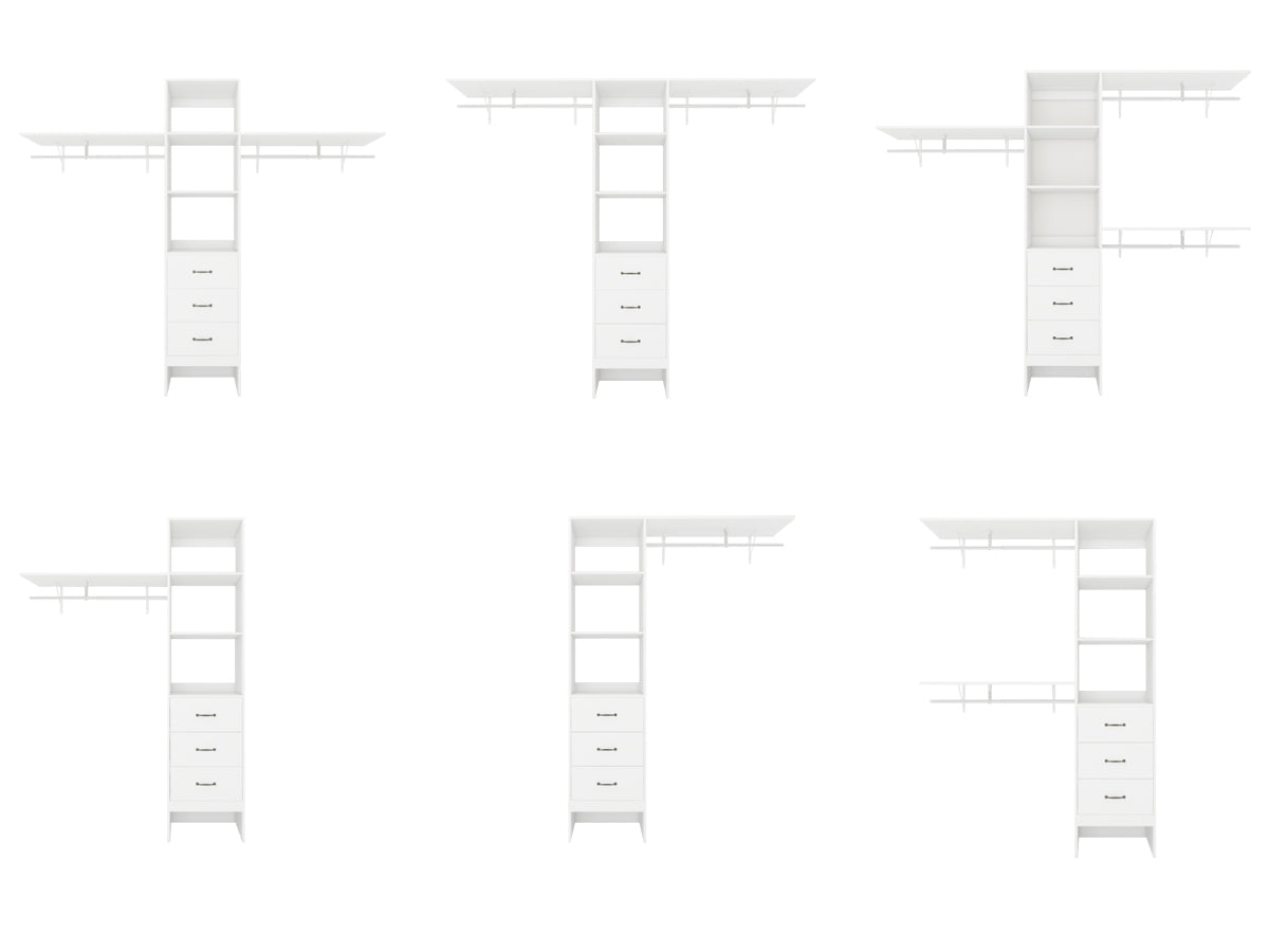 96 Inches Closet System, 8FT Walk In Closet Organizer with 3 Adjustable Shelves & 3 Expandable Hanger Rods & 3 Drawers, Built-In Garment Rack, 96"L x 16"W x 82"H, Load 1000 LBS-White