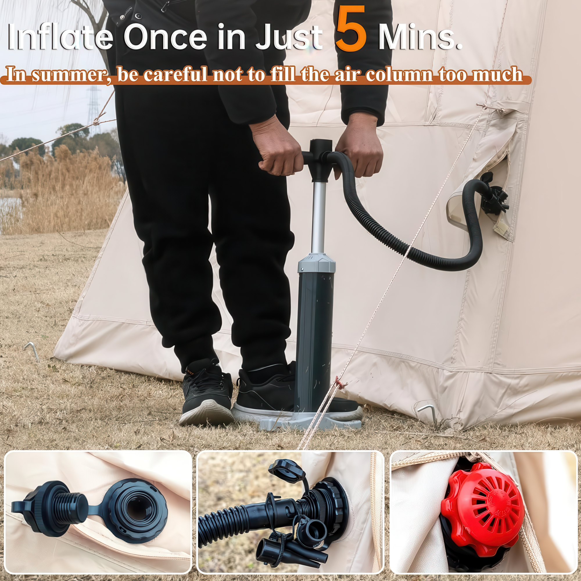 Inflatable Glamping Tent with Pump – 4-6 Person Luxury Waterproof 4-Season Camping Tent, 12 Mesh Windows, Easy Setup Outdoor Shelter