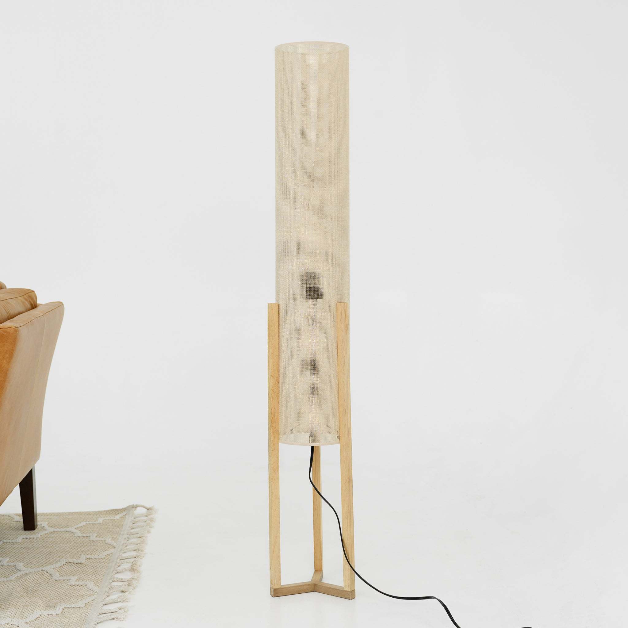 Contemporary Floor Lamp, Standing Light for Living Room Centerpiece, Bedroom & Office Lighting, Ethos Floor Lamp Oak and Natural 110-120V