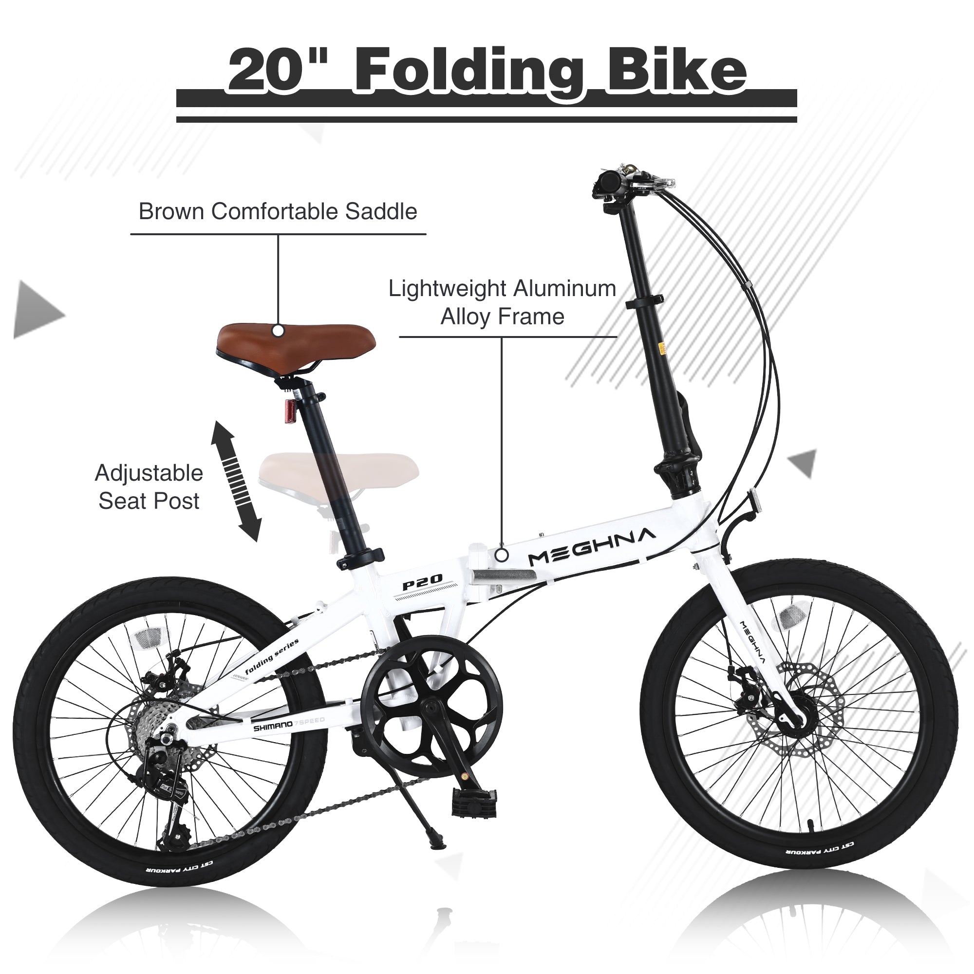 20" Folding City Bike – Lightweight Aluminum Frame, 7-Speed Urban Commuter Bicycle, Compact & Portable Outdoor