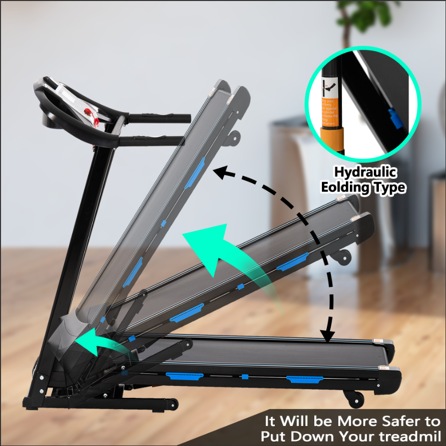 Foldable Electric Treadmill for Home – 3.5HP Motor, Auto Incline, Shock Absorption, Pulse Sensor, Bluetooth Speaker, FitShow App