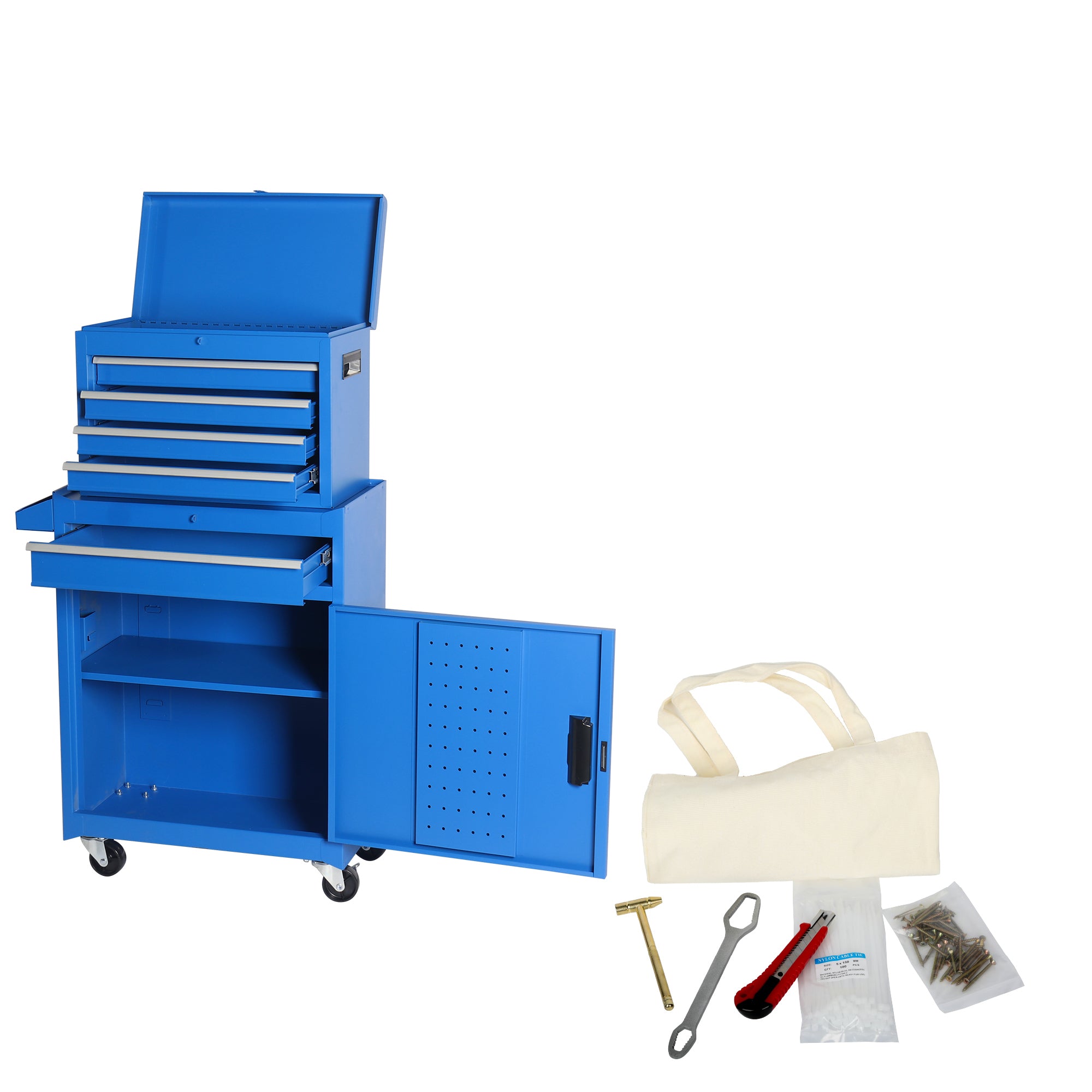 5-Drawer Rolling Tool Chest with Detachable Box | 154-Piece Tool Set Included