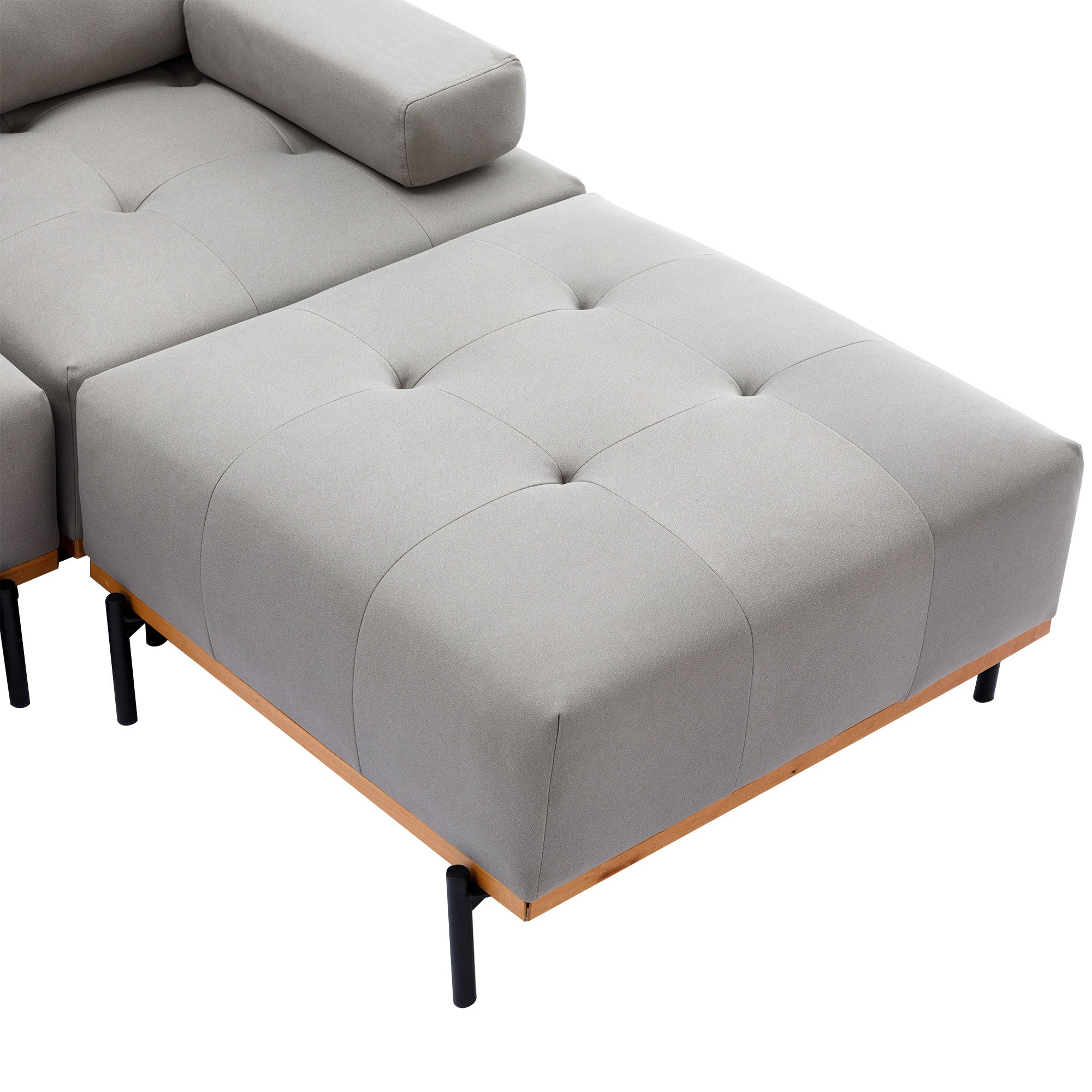 100.7'' L-Shape Sectional Sofa 3-Seater Couches with a Removable Ottoman, Comfortable Fabric for Living Room, Apartment, Grey
