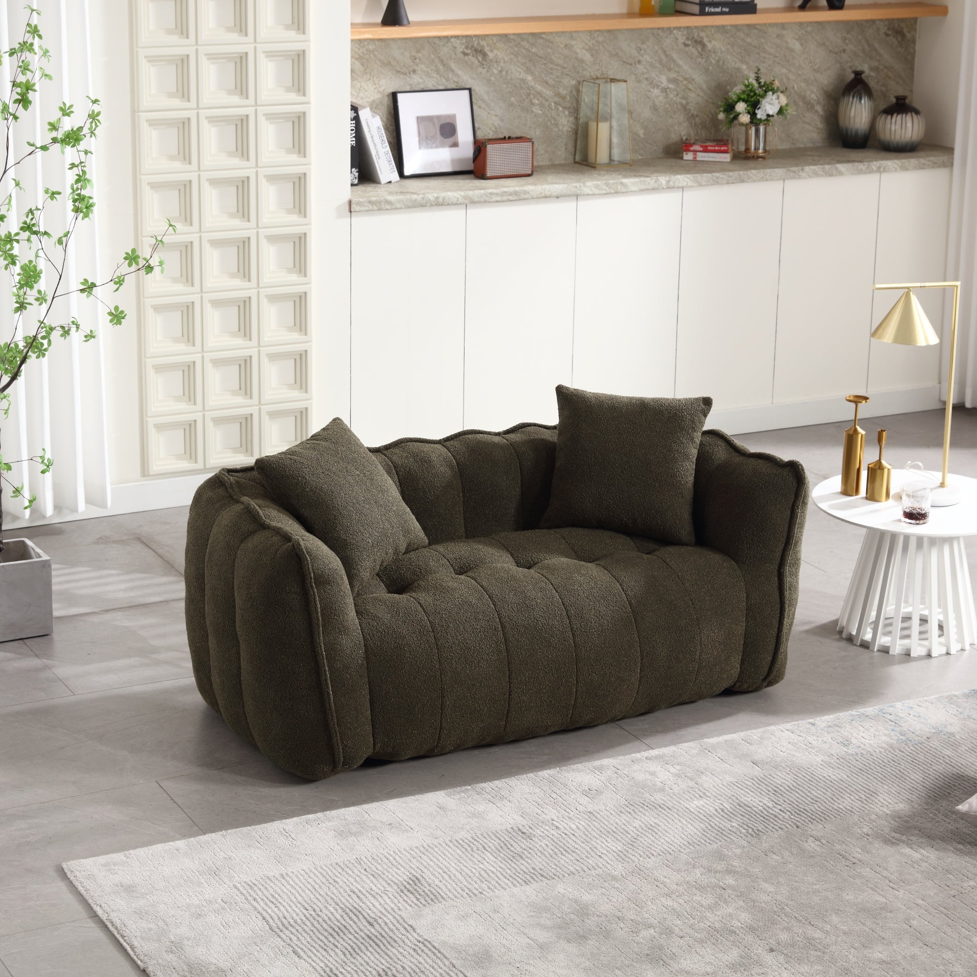 Cozy Beanbag Chair with High Resilience Foam Core for Two - Olive Green Chenille, 66x35x25 inches
