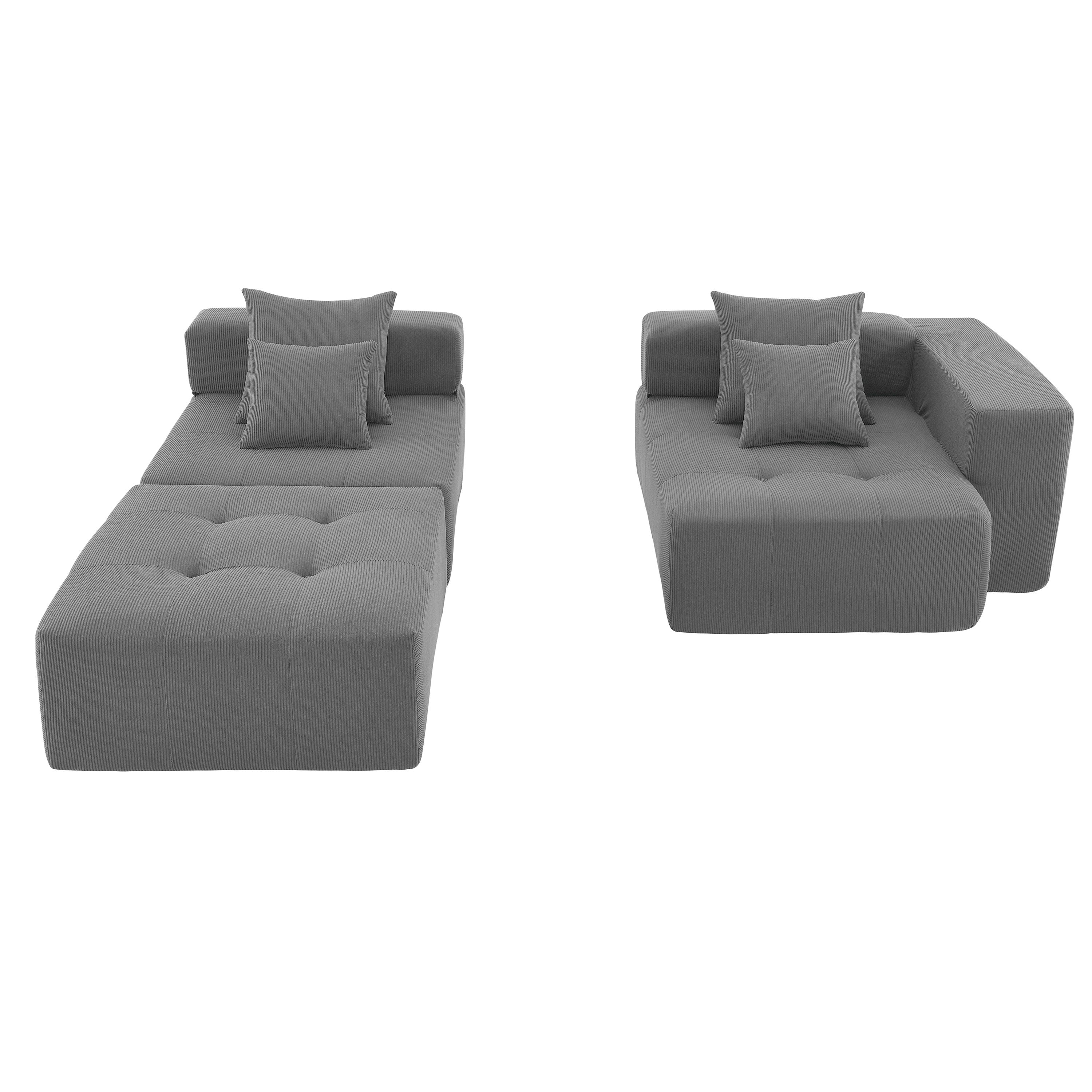 [VIDEO+New]105.5''L Shaped Modular Sectional Sofa,Minimalist Corduroy Floor Couch Set,Convertible Foam-Filled Cloud Compressed Couch for Living Room,3 PC Free Combination,No Assembly Required,3 Colors