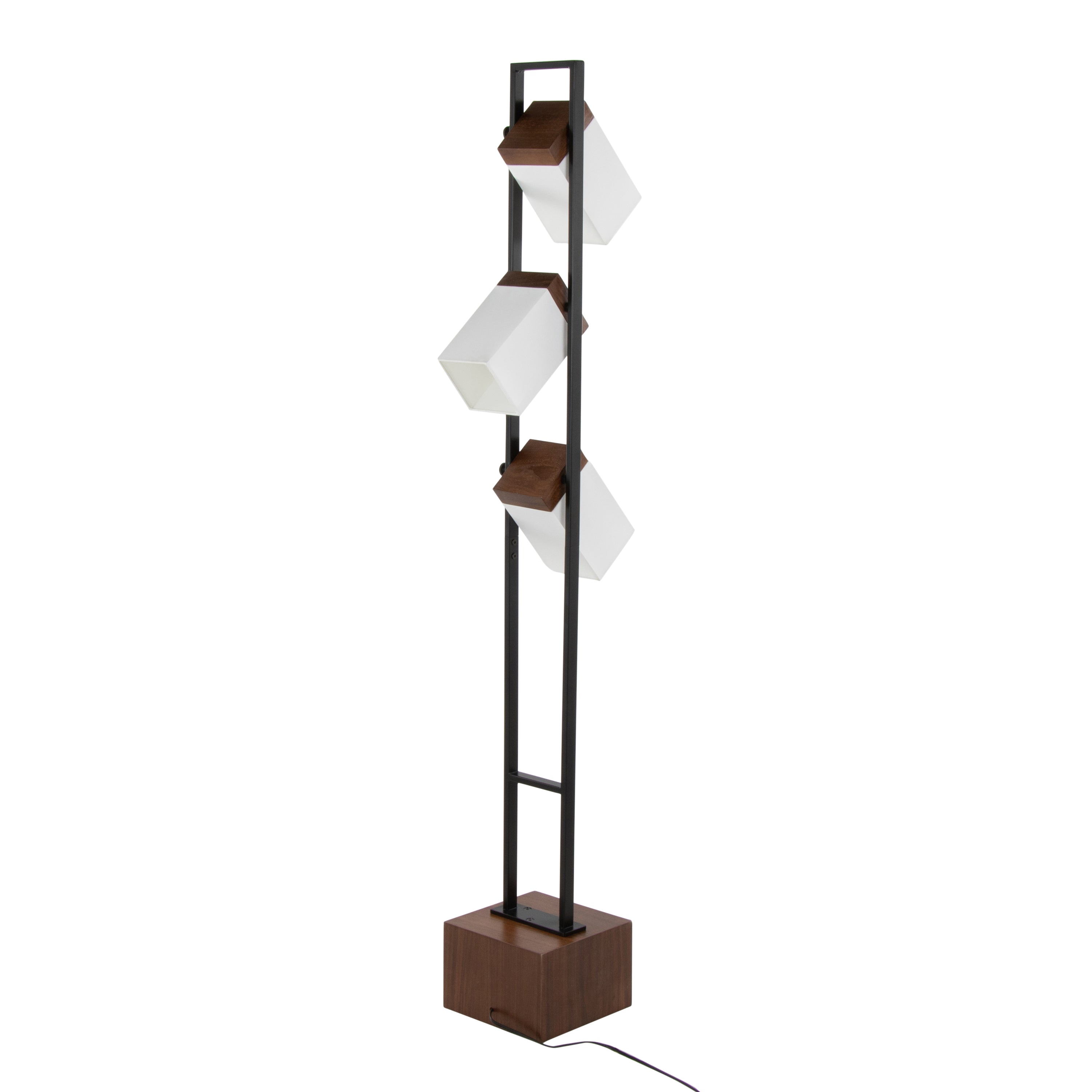 Bento 67.5" Contemporary Metal Floor Lamp in Black Metal and Walnut Wood with White Shade by LumiSource