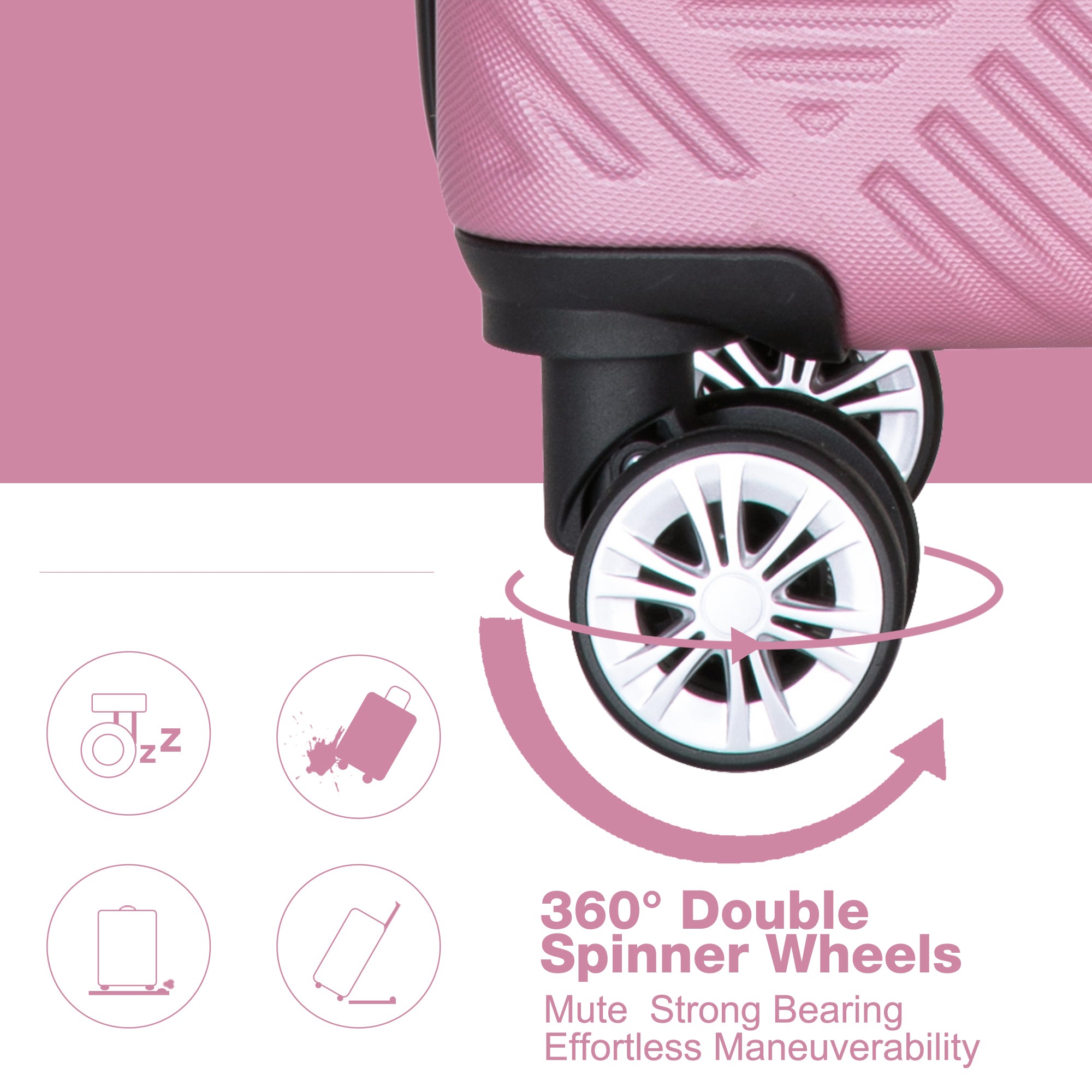 2Piece Luggage Sets ABS Lightweight Suitcase , Spinner Wheels,  (20/14)PINK