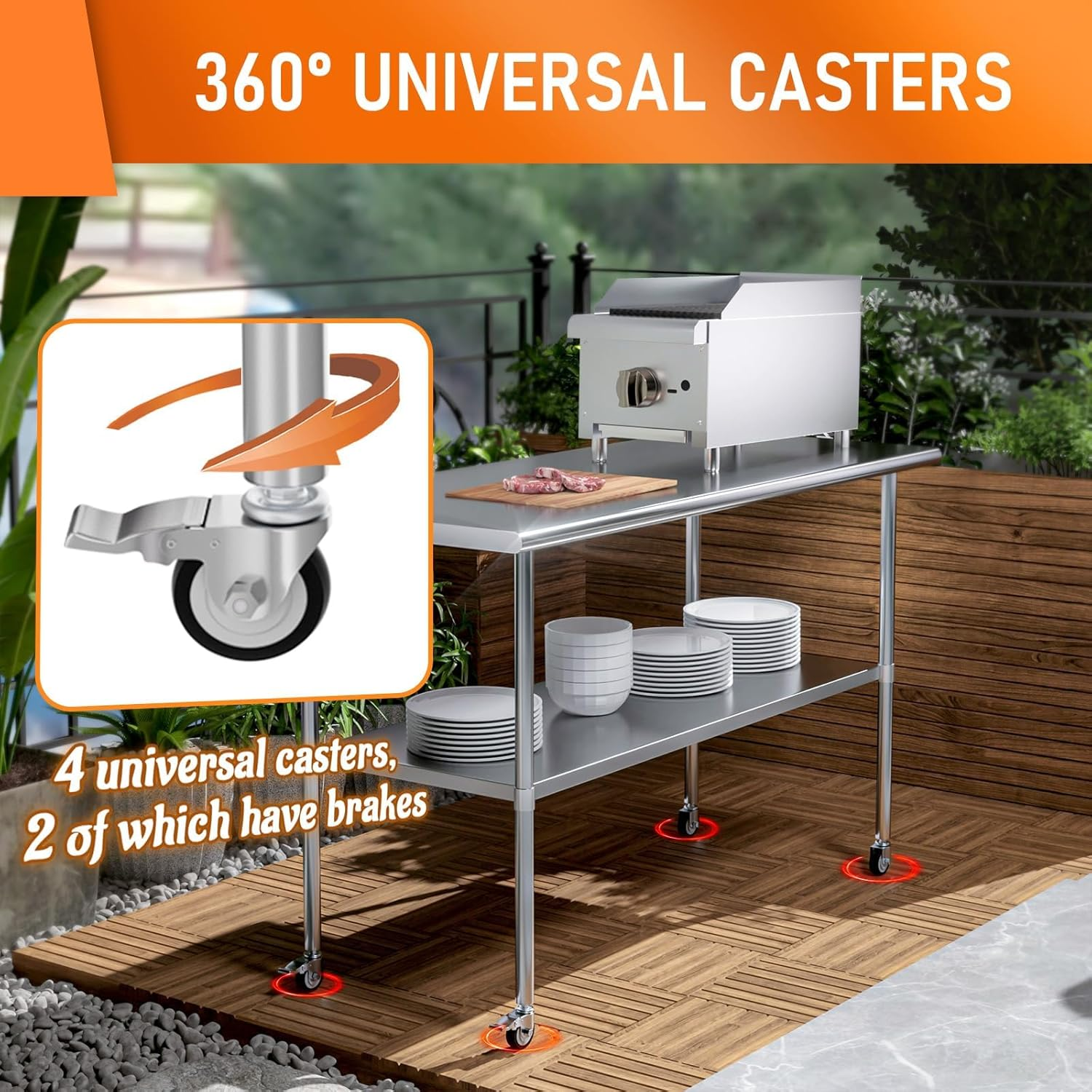 Stainless Steel Work Table 24x60 Inches with Wheels | Commercial Prep Table with Adjustable Undershelf