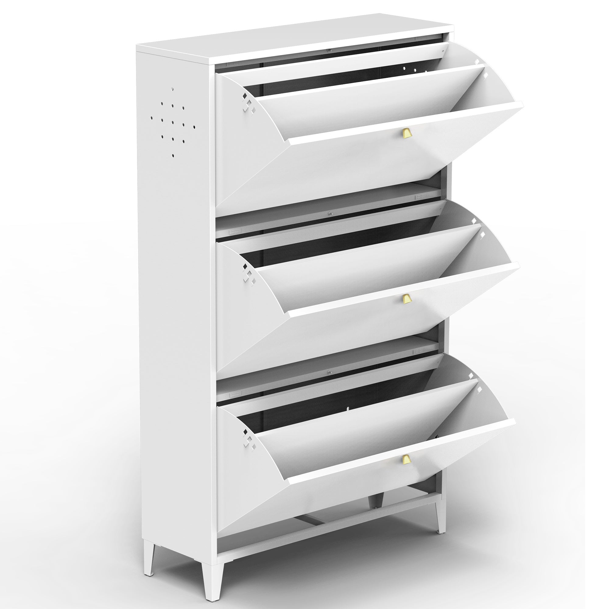 3-Drawer All Steel Shoe Cabinet, Freestanding Shoe Rack Storage Organizer with Flip Door, Modern Tipping Bucket Shoe Cabinet for Entryway, Hallway, Bedroom, White, Requires Assemble
