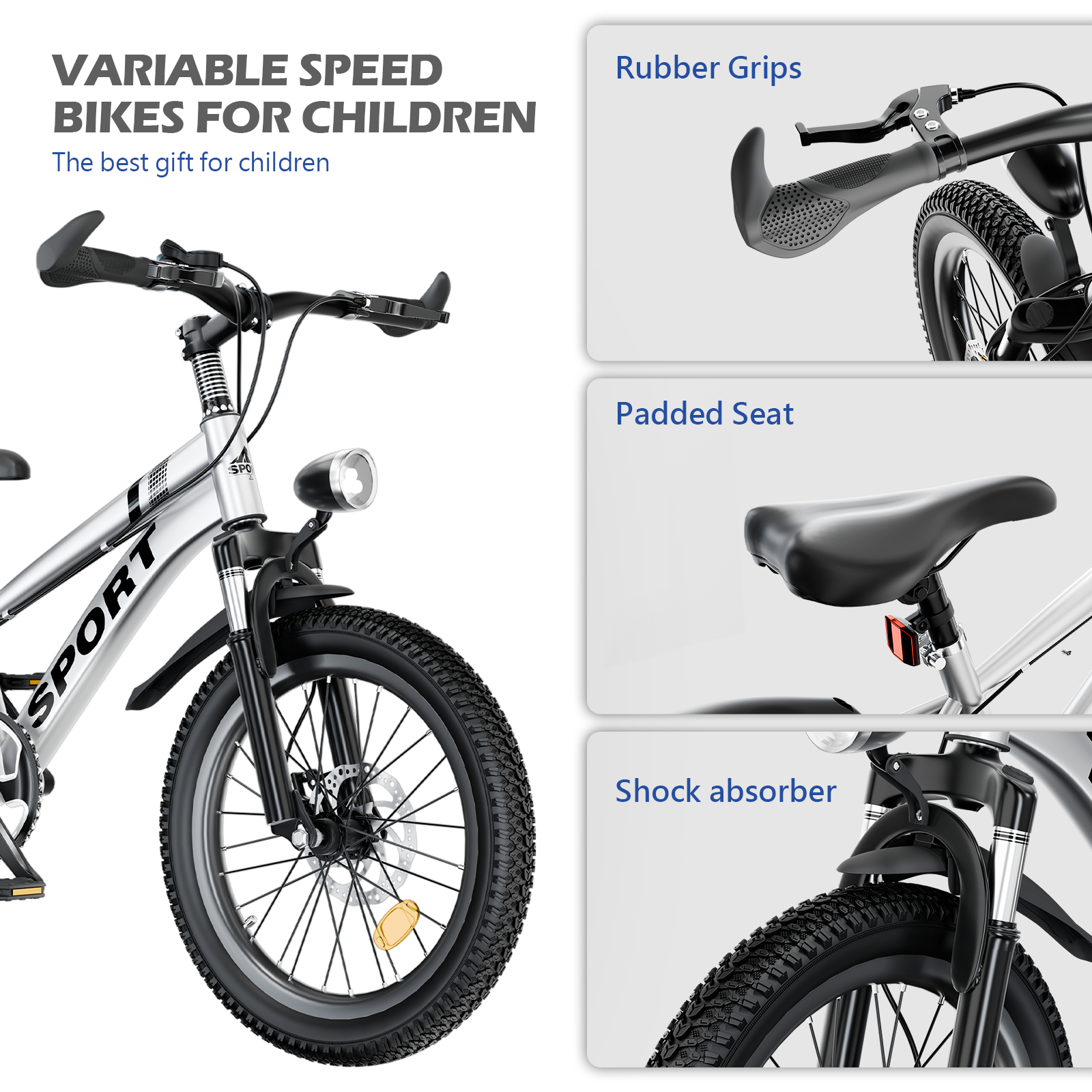 FKZNPJ 24 Inch Kids Mountain Bike for Boys & Girls Ages 7-12 – 7-Speed Gears, Dual Disc Brakes, Shock Absorber Front Fork, LED Light – Silver & Pink