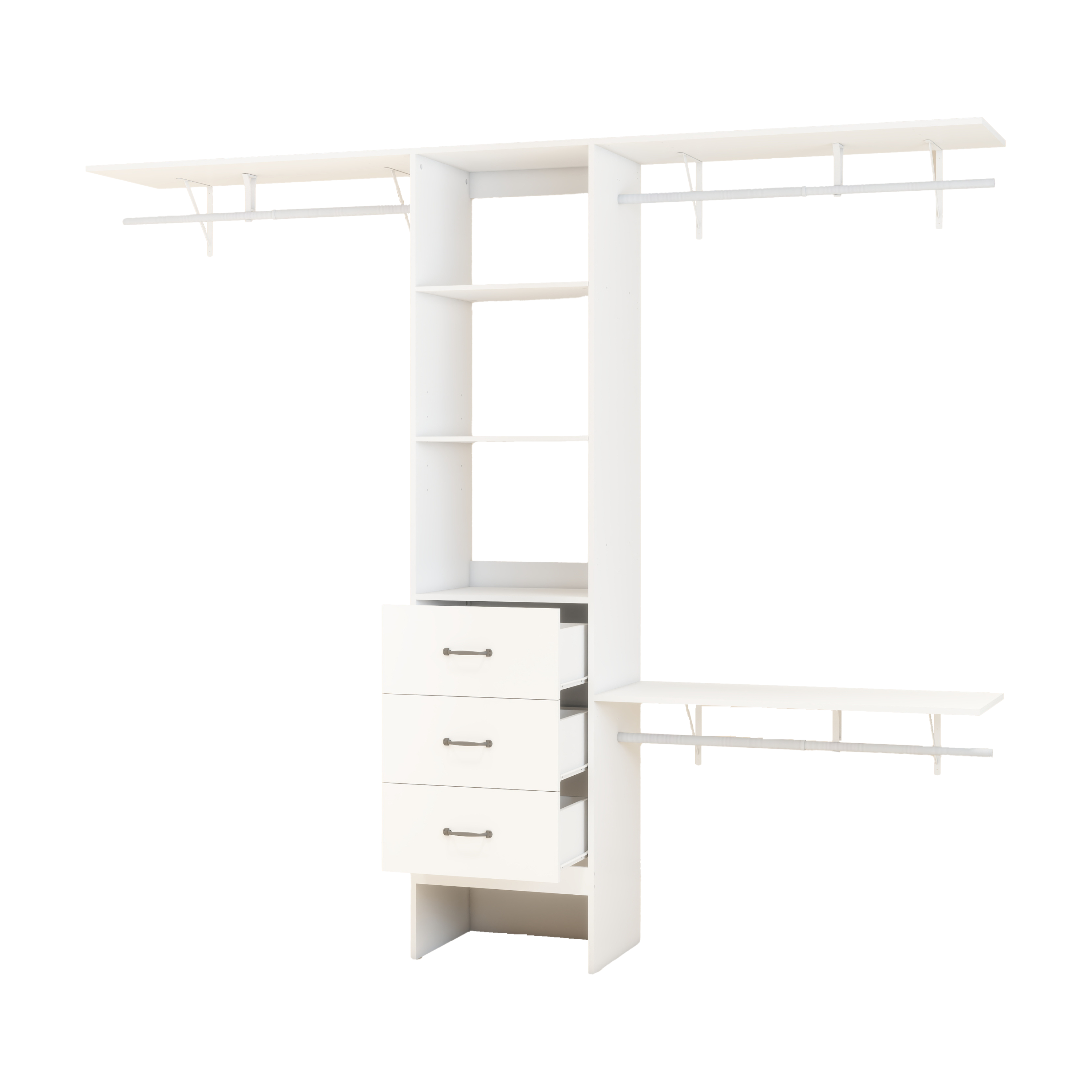 96 Inches Closet System, 8FT Walk In Closet Organizer with 3 Adjustable Shelves & 3 Expandable Hanger Rods & 3 Drawers, Built-In Garment Rack, 96"L x 16"W x 82"H, Load 1000 LBS-White