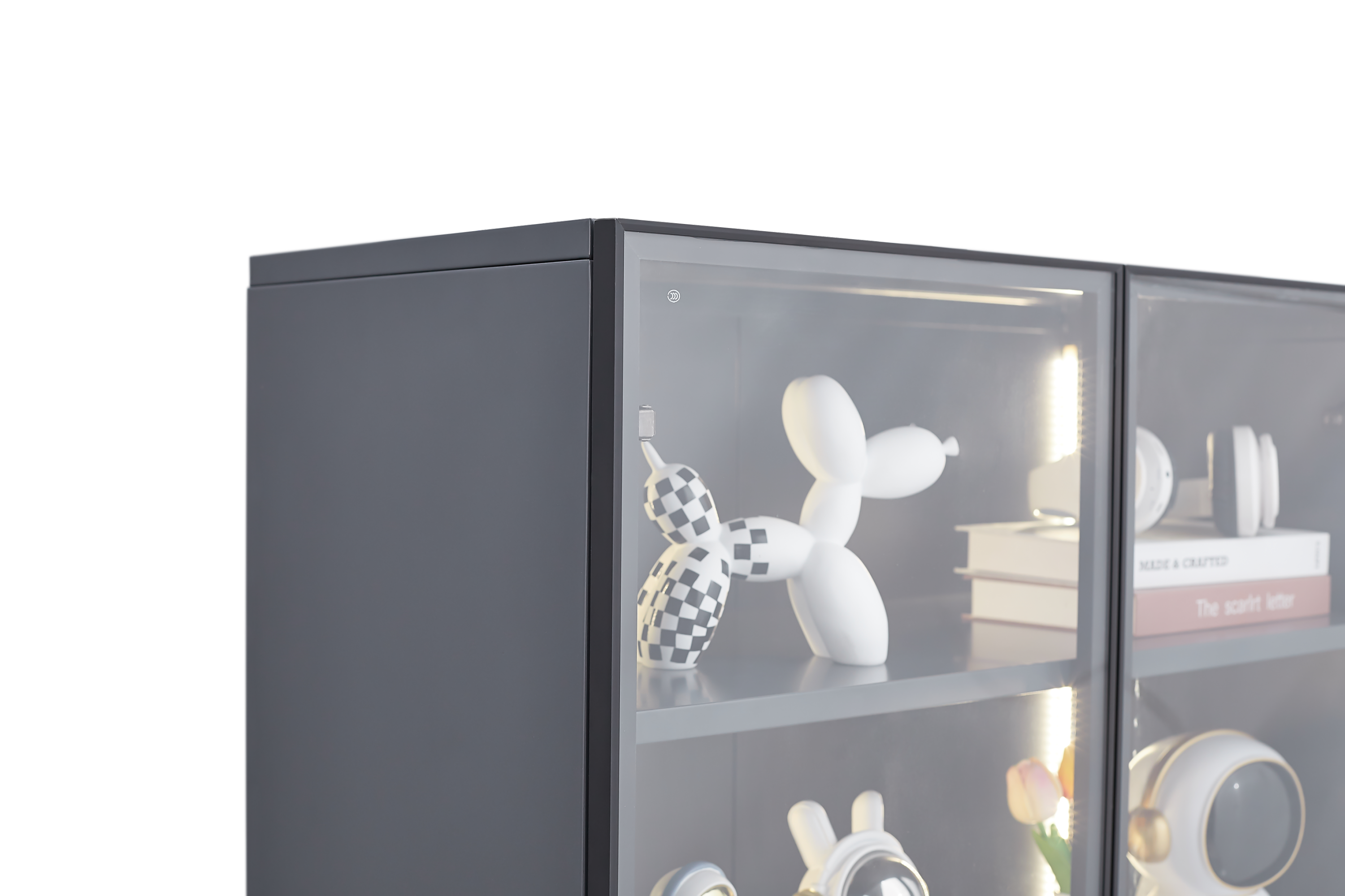 Best selling new design double door metal glass display storage cabinet  with light strip for living room