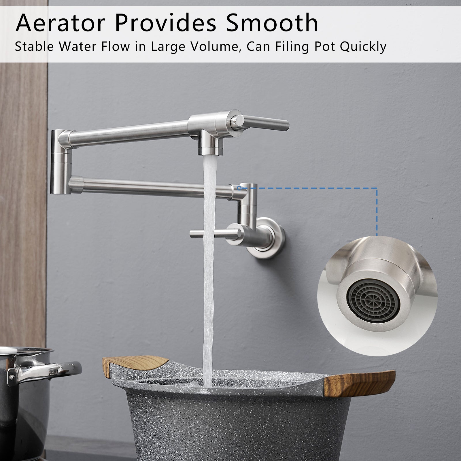 Wall Mount Commercial Pot Filler Faucet | Blackened 304 Stainless Steel Kitchen Folding Faucet