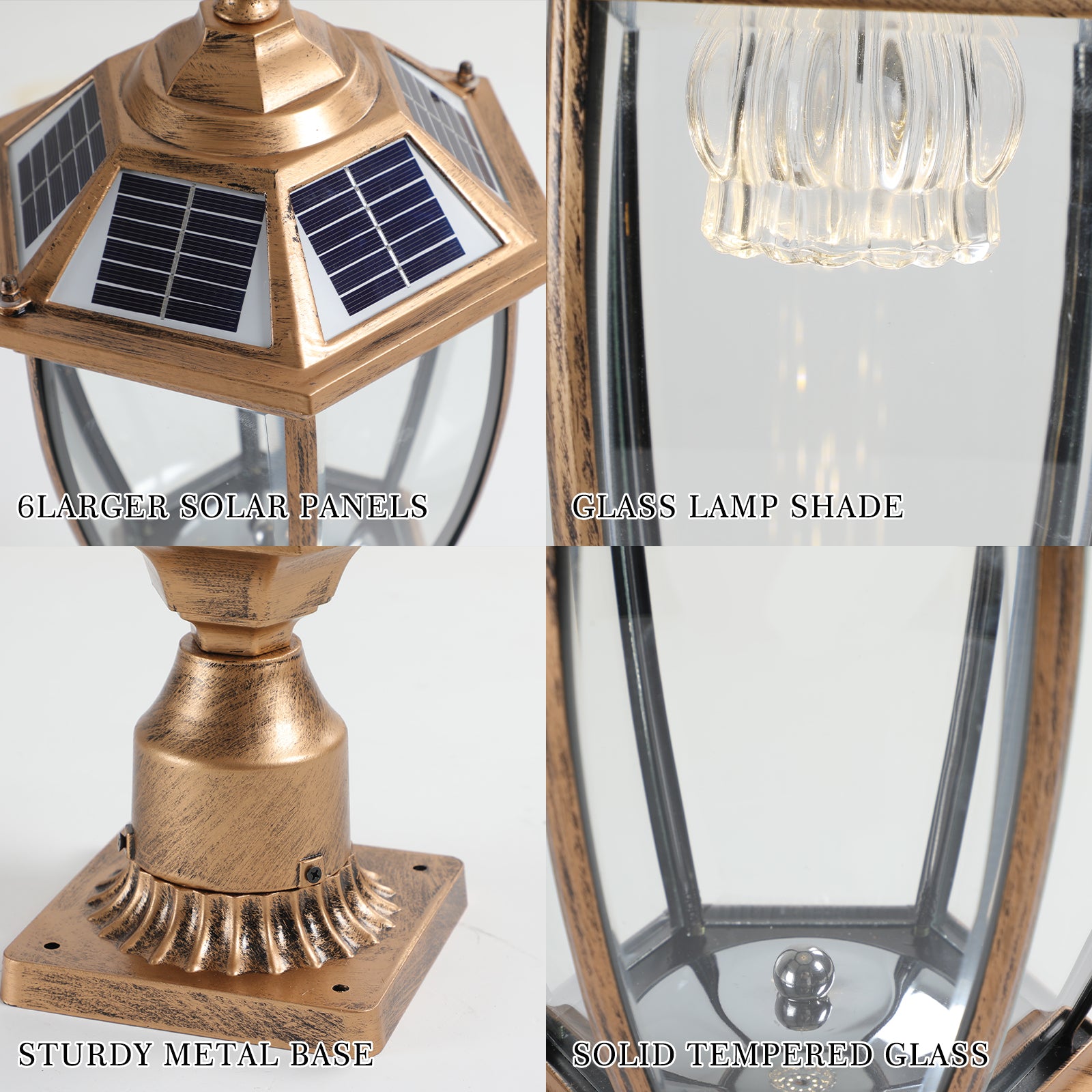 20'(H) Golden Solar Powered LED Outdoor Lantern, Vintage Garden Light with Elegant Glass Design for Pathways, Yards, and Patios (2-Pack)