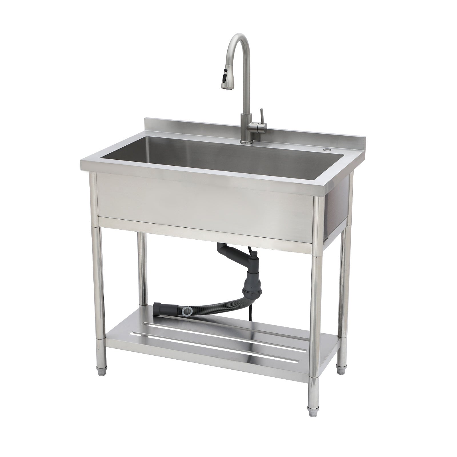 Stainless Steel Freestanding Utility Sink with Pull-Out Faucet, Large Single Bowl, Brushed Nickel, 21'D x 36'W x 35.5'H