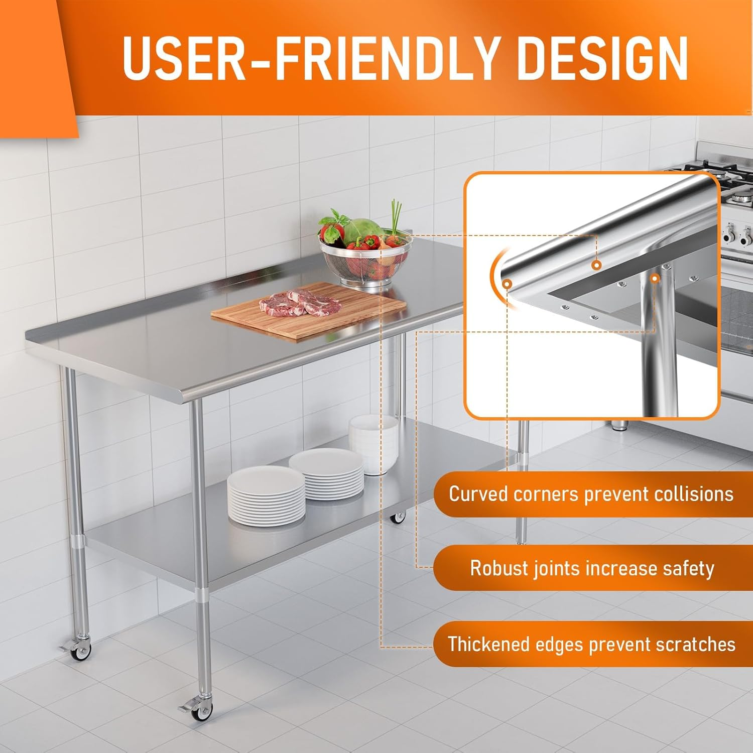 Stainless Steel Work Table 24x60 Inches with Wheels | Commercial Prep Table with Adjustable Undershelf