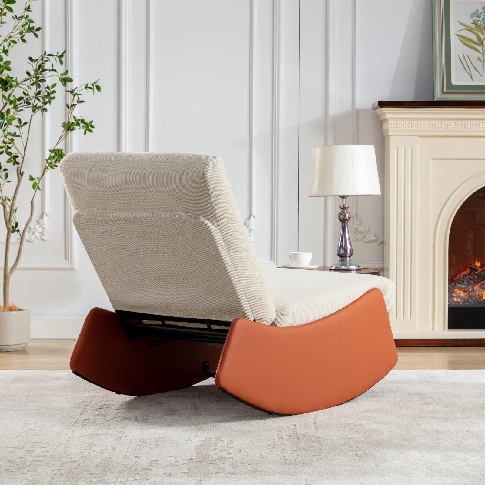 Modern Rocking Chair Recliner, Comfy Rocker Nursery Chair with Footrest, Accent Reading Chair, Upholstered Lounge Chair for Relaxing, Resting,Soft Padded Rocker  for Indoor Living Room Bedroom,Orange