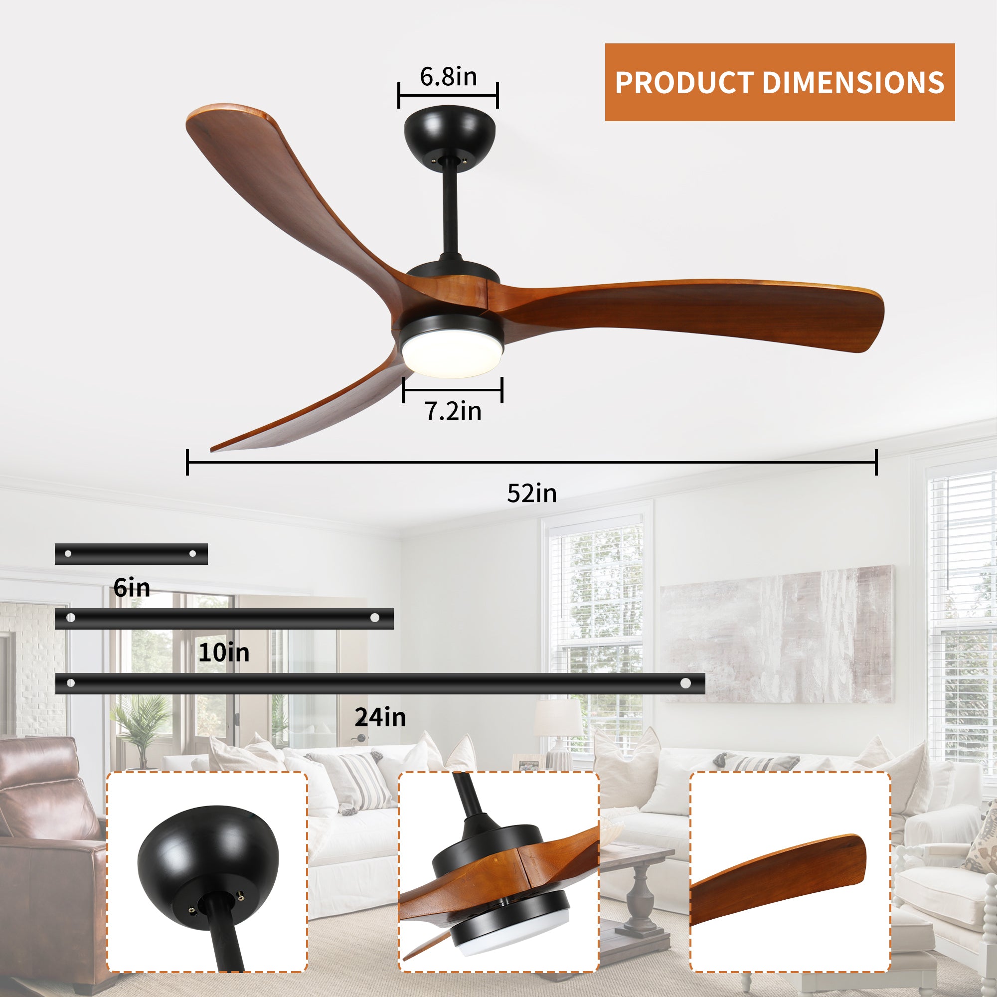 52 '3 solid wood leaf ceiling fan lights