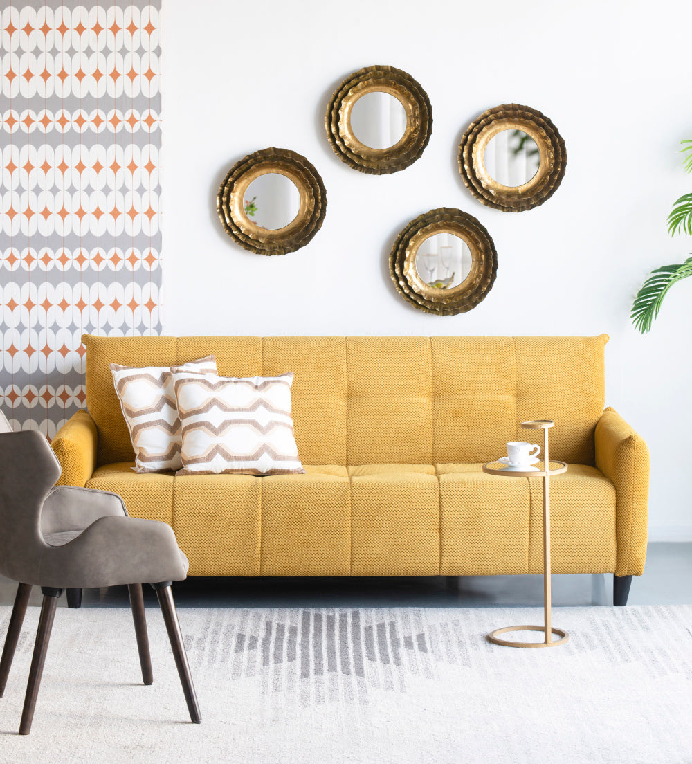16' Round Wall Mirror with Gold Metal Frame, Mid-Century Modern Accent Mirror for Living Room