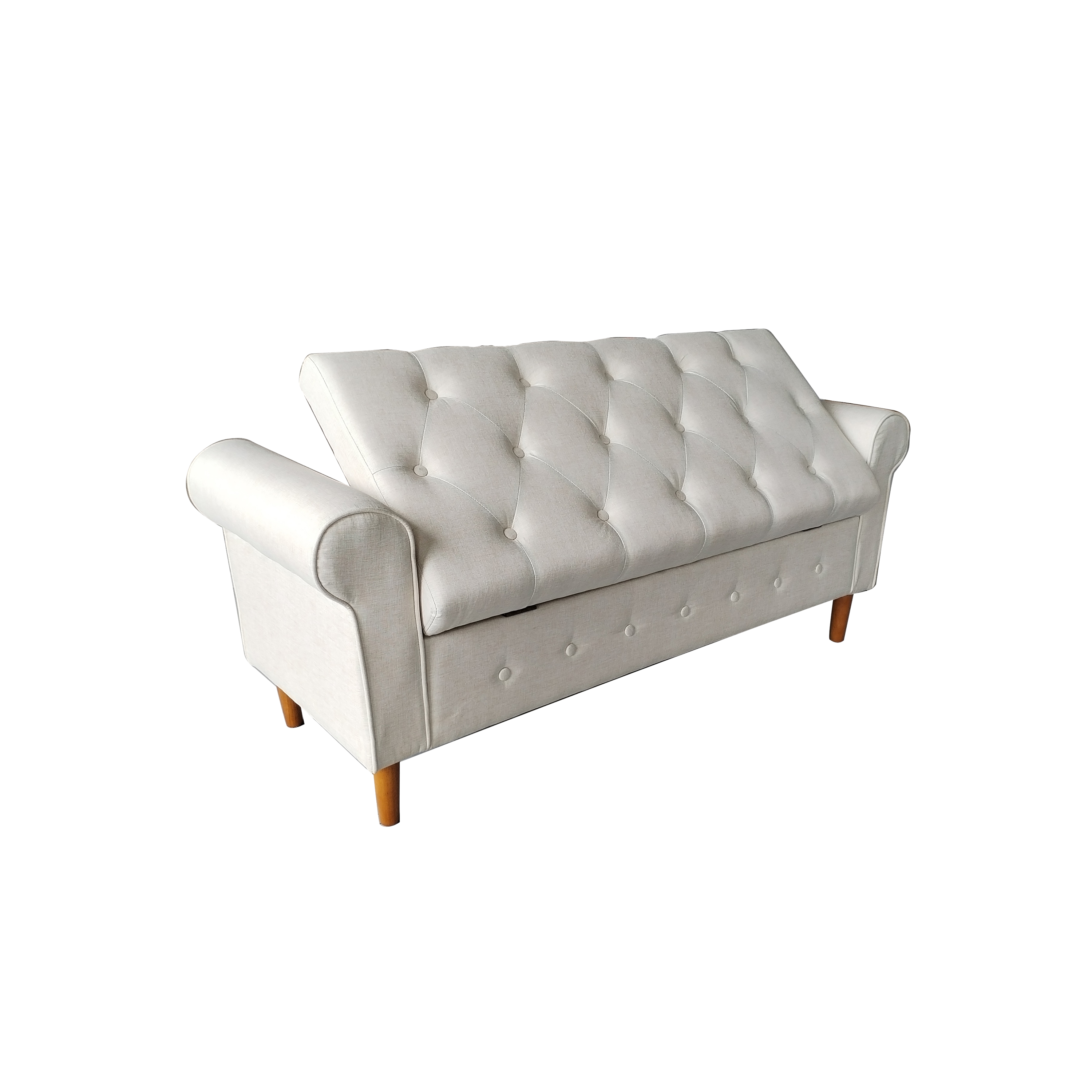 62" Bedroom Tufted Button Storage Bench, Modern Fabric Upholstered Ottoman, Window Bench, Rolled Arm Design for Bedroom, Living Room, Foyer (Beige)
